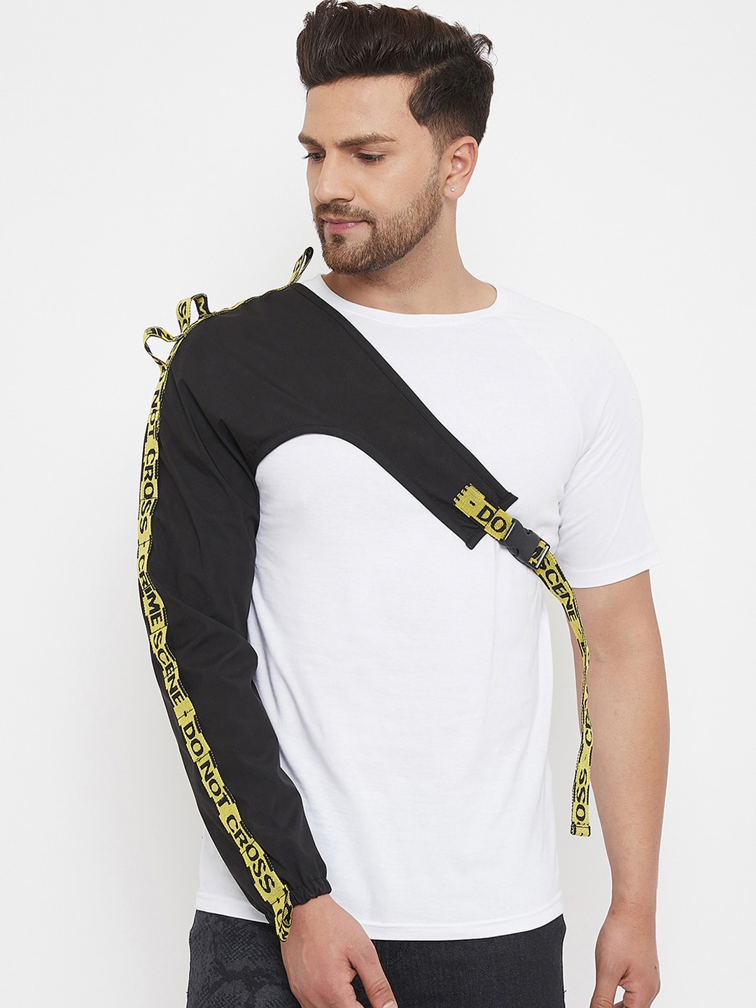 

FUGAZEE Men Black & Yellow Cyborg Arm Sleeves with Buckle detail, White