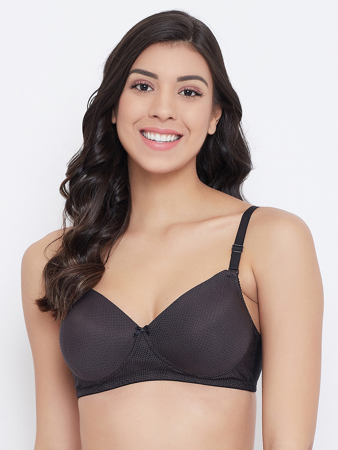 

Clovia Black Self Design Non-Wired Lightly Padded T-shirt Bra BR1277K1336E