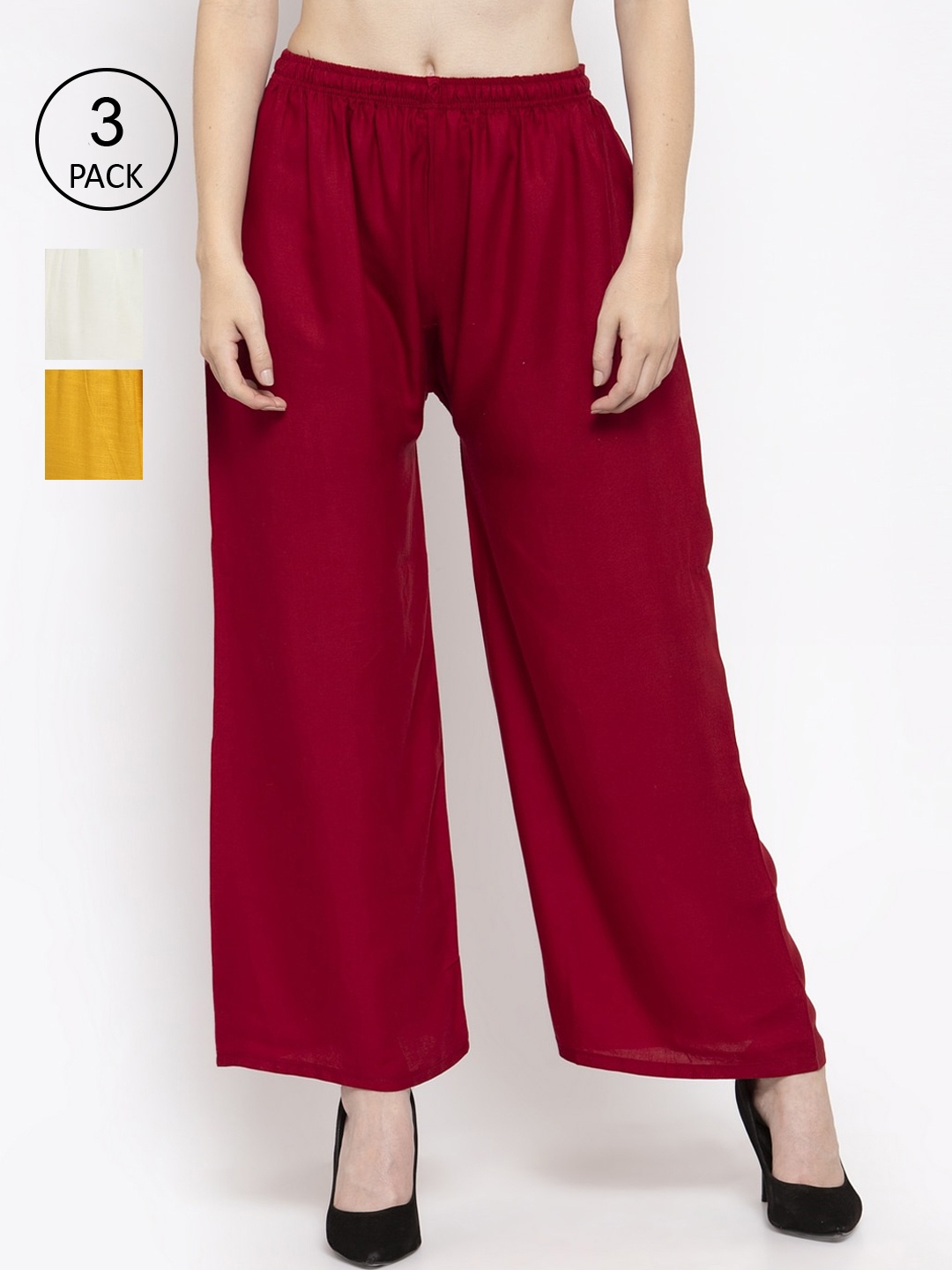 

Clora Creation Women Pack Of 3 Solid Straight Palazzos, Off white