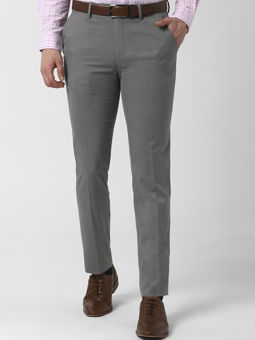 

Peter England Elite Men Grey Slim Fit Self Design Formal Trousers