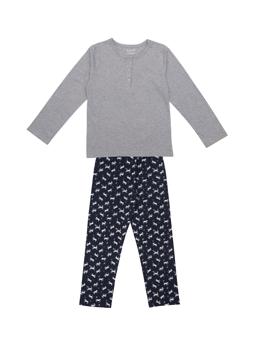 

FUNKRAFTS Girls Grey & Navy Blue Solid Night suit