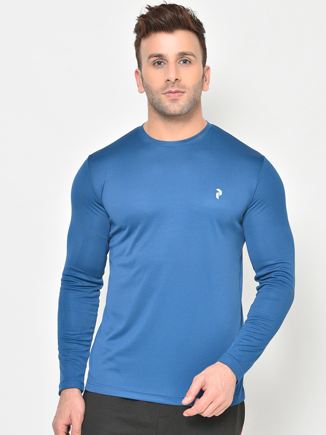 PERFKT-U Men Blue Solid Round Neck T-shirt