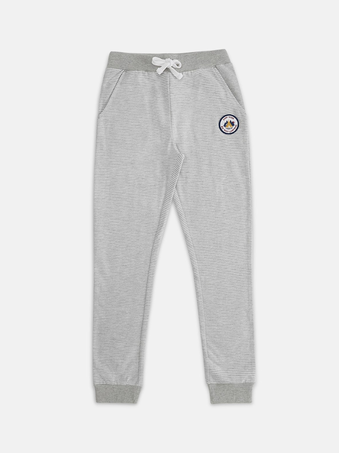 

Pantaloons Junior Boys Grey Melange & White Striped Slim-Fit Joggers