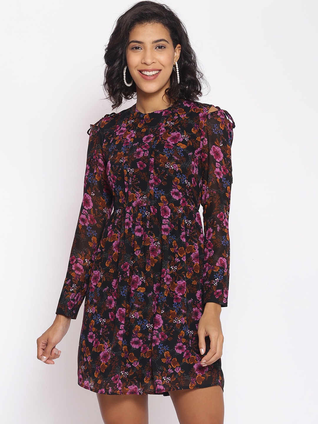 Cottinfab Women Multicoloured Printed Fit and Flare Dress, Multi