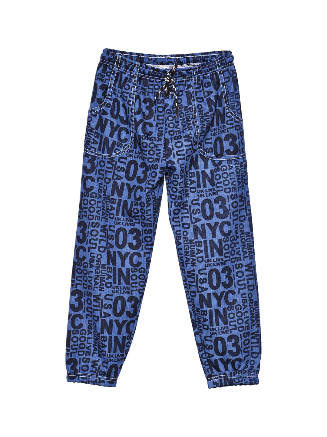SWEET ANGEL Boys Blue Printed Slim-Fit Joggers