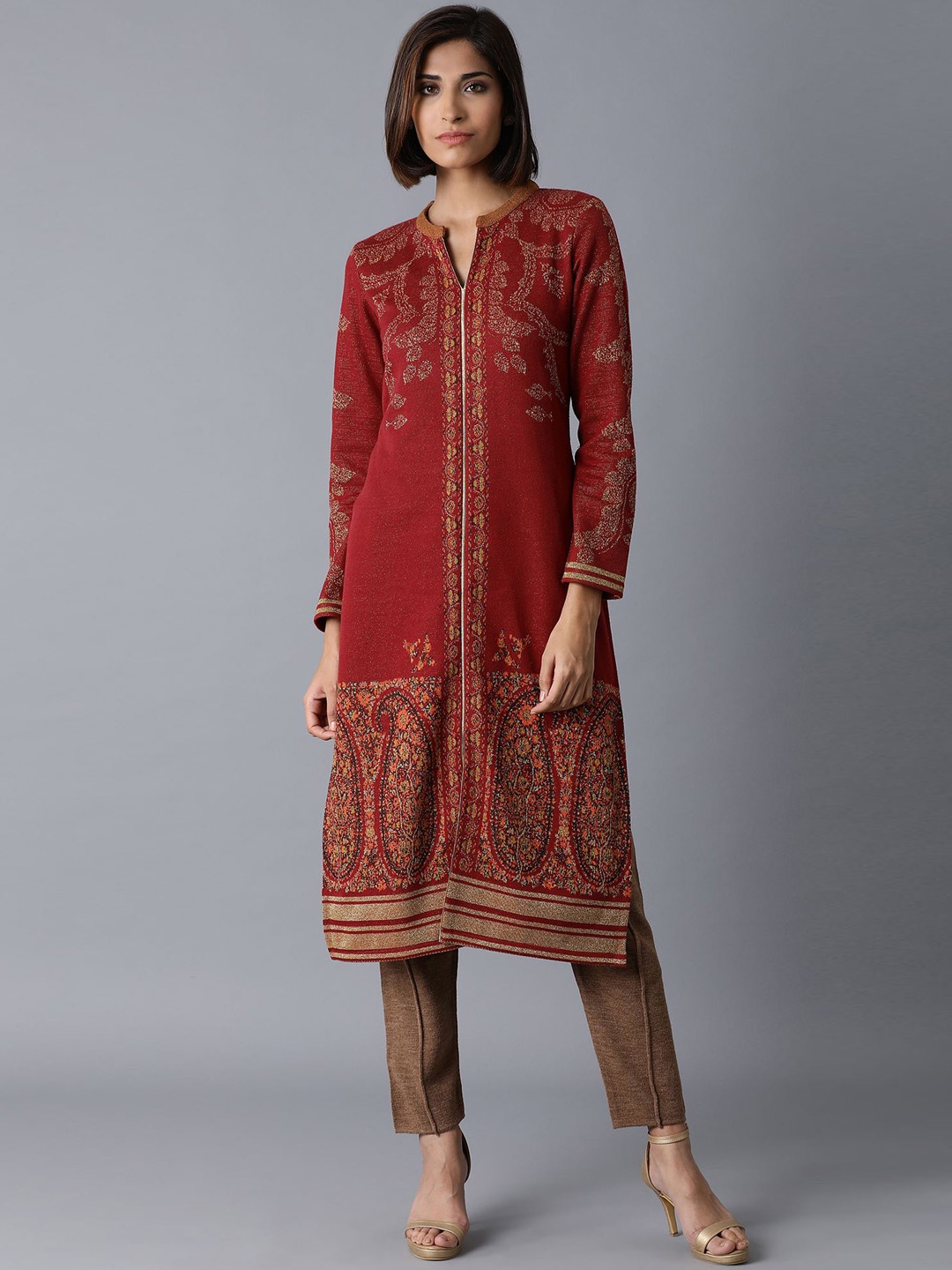 

W Women Maroon Printed Kurta