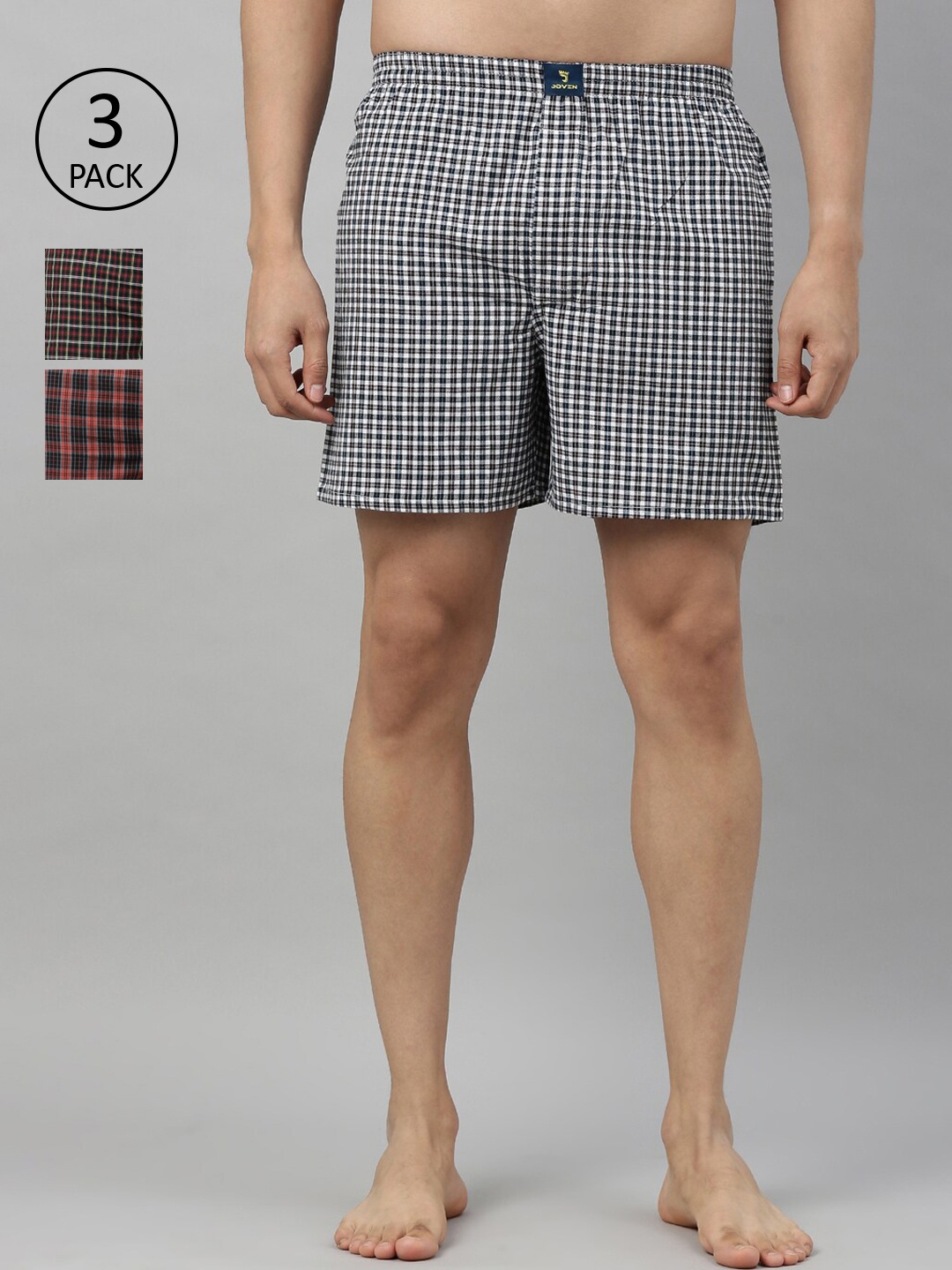 

Joven Men Pack Of 3 Checked Boxers-JB3C005, Black