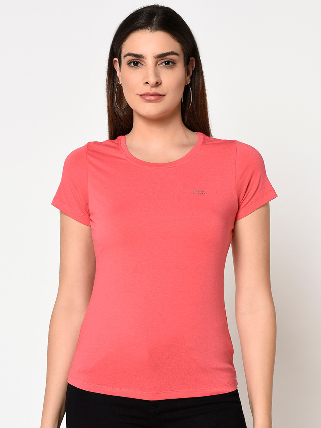 

METTLE Women Pink Solid Round Neck T-shirt