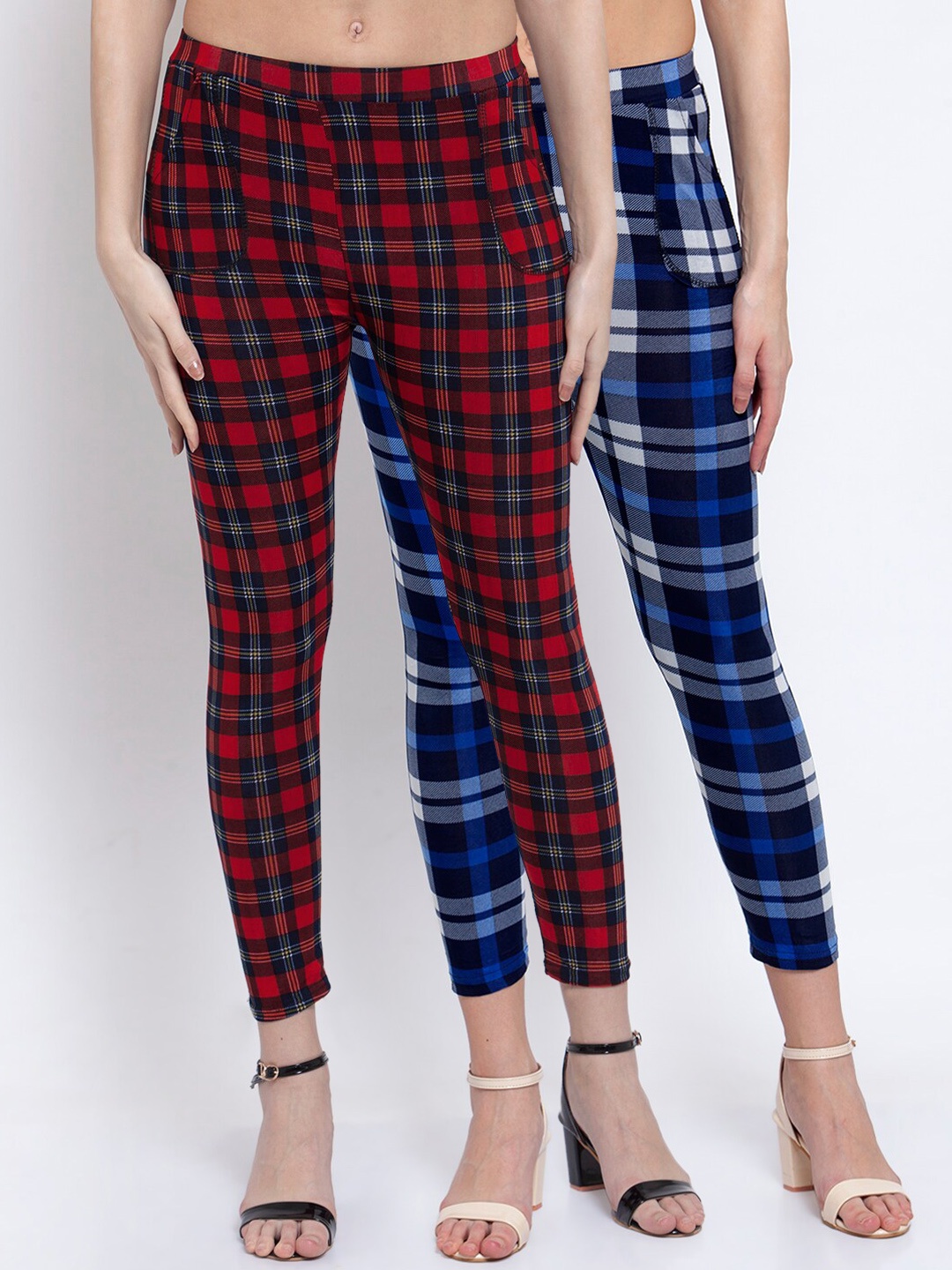 

Klotthe Women Pack of 2 Multicoloured Checked Jeggings, Multi