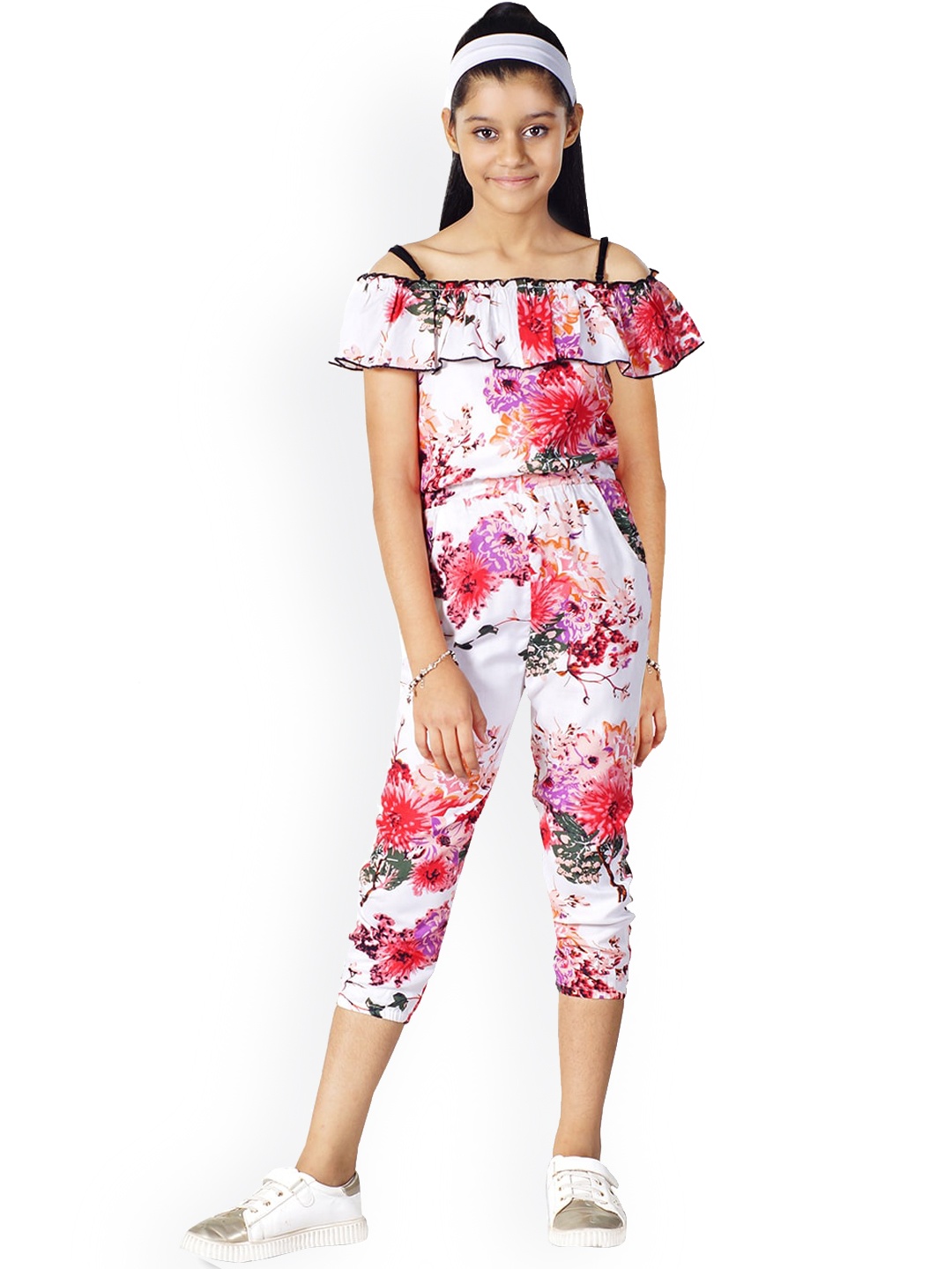 

Naughty Ninos Girls White & Pink Printed Capri Jumpsuit