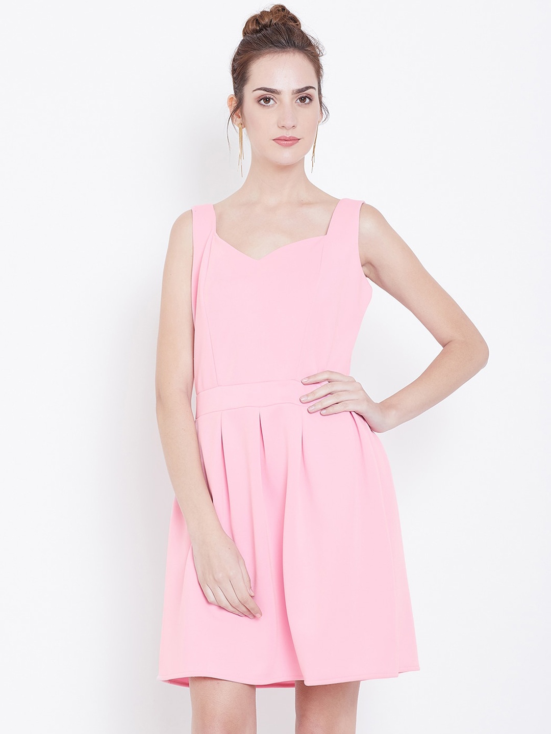 DODO & MOA Women Pink Solid Fit and Flare Dress
