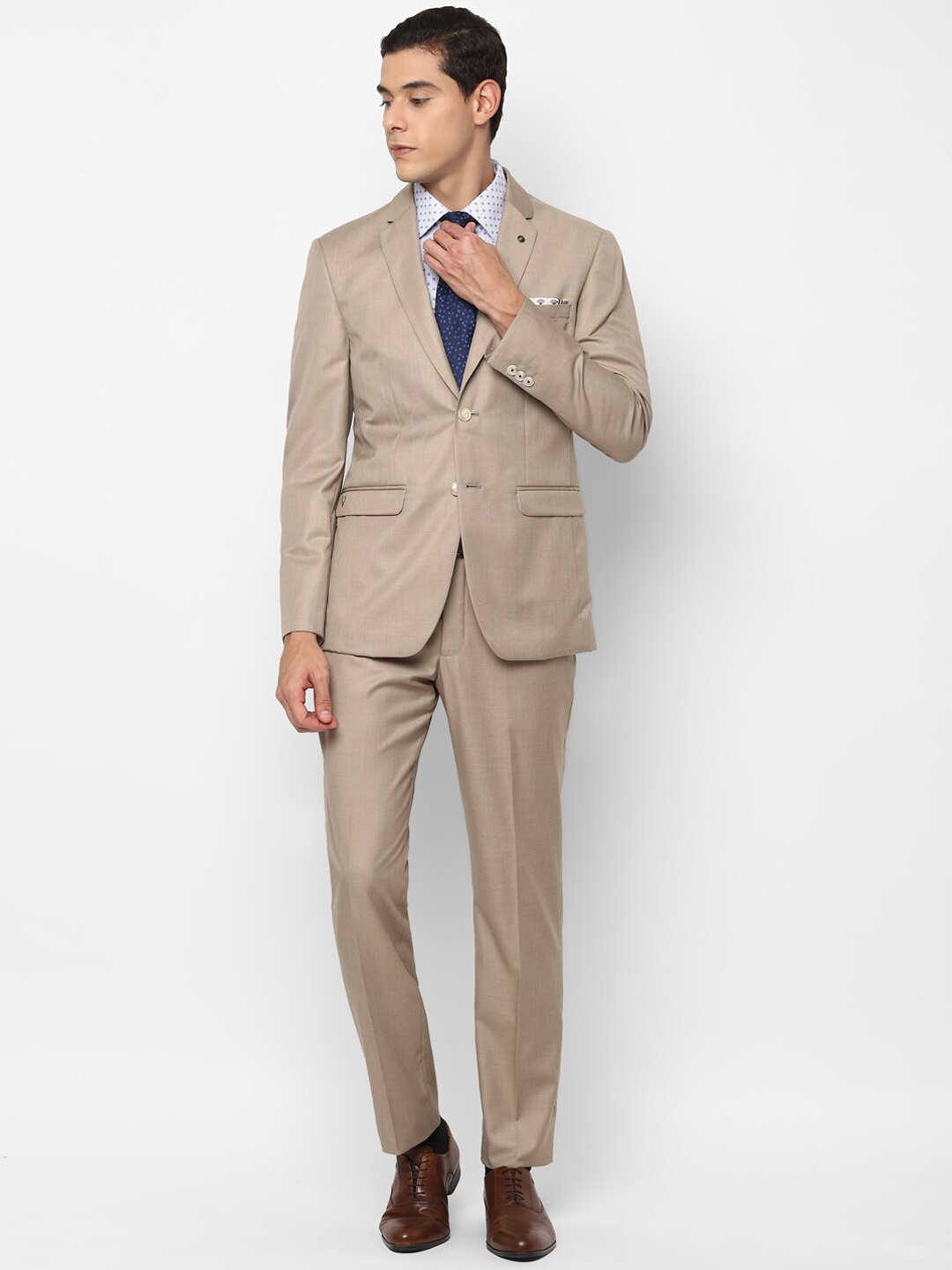 

Allen Solly Men Beige Self Design Single-Breasted Slim-Fit Formal Suit