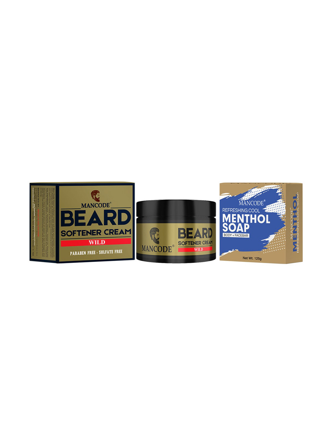 

MANCODE Combo of 2 Beard Softening Cream Wild & Menthol Soap, Black