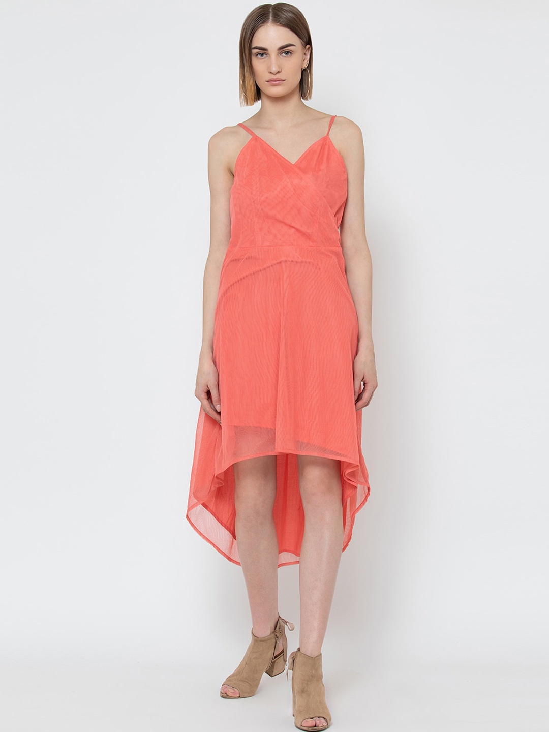 

DODO & MOA Women Coral Solid Wrap Dress