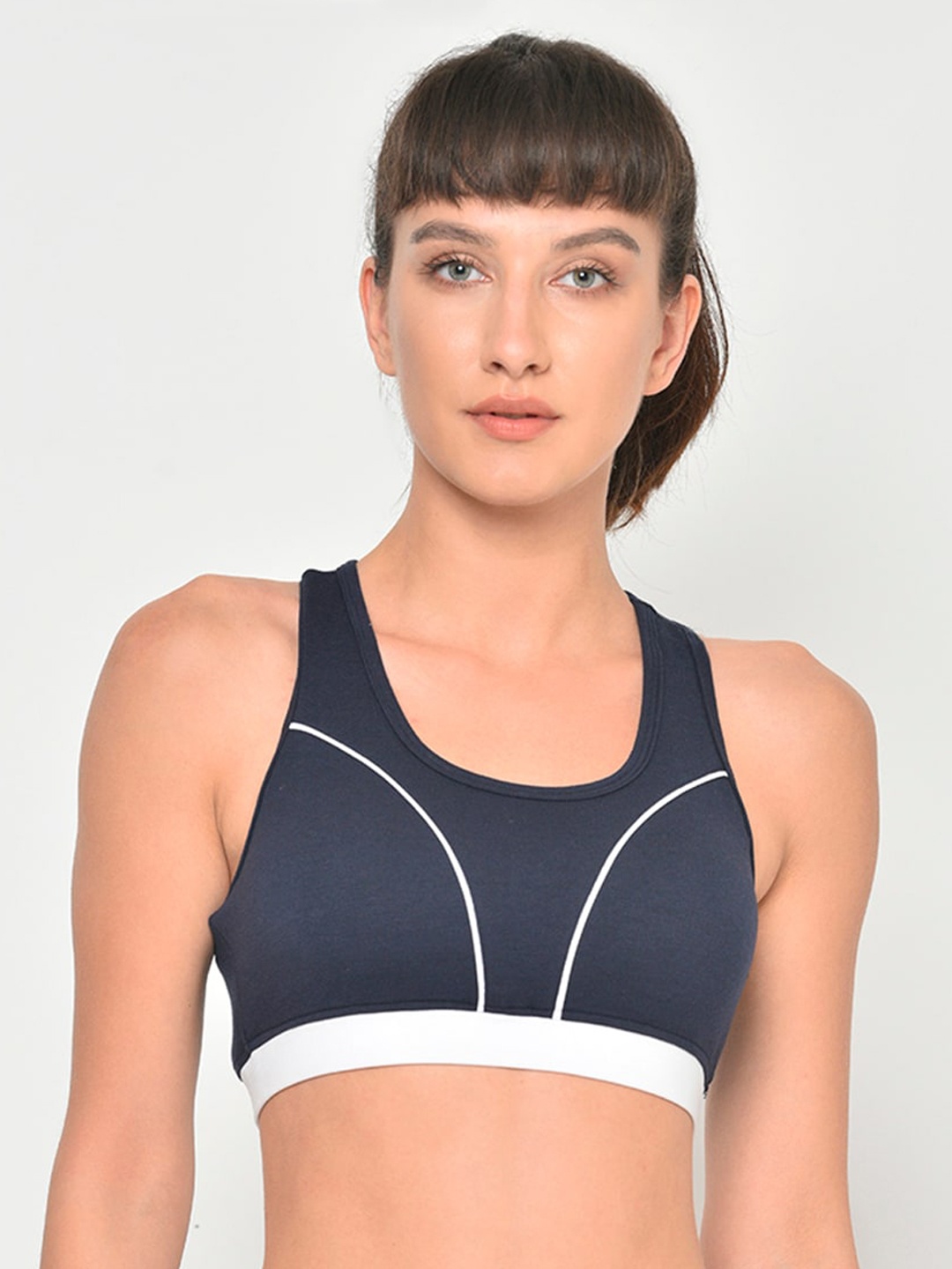 

PERFKT-U Navy Blue Solid Non-Wired Removable Padding Workout Bra DE-80103