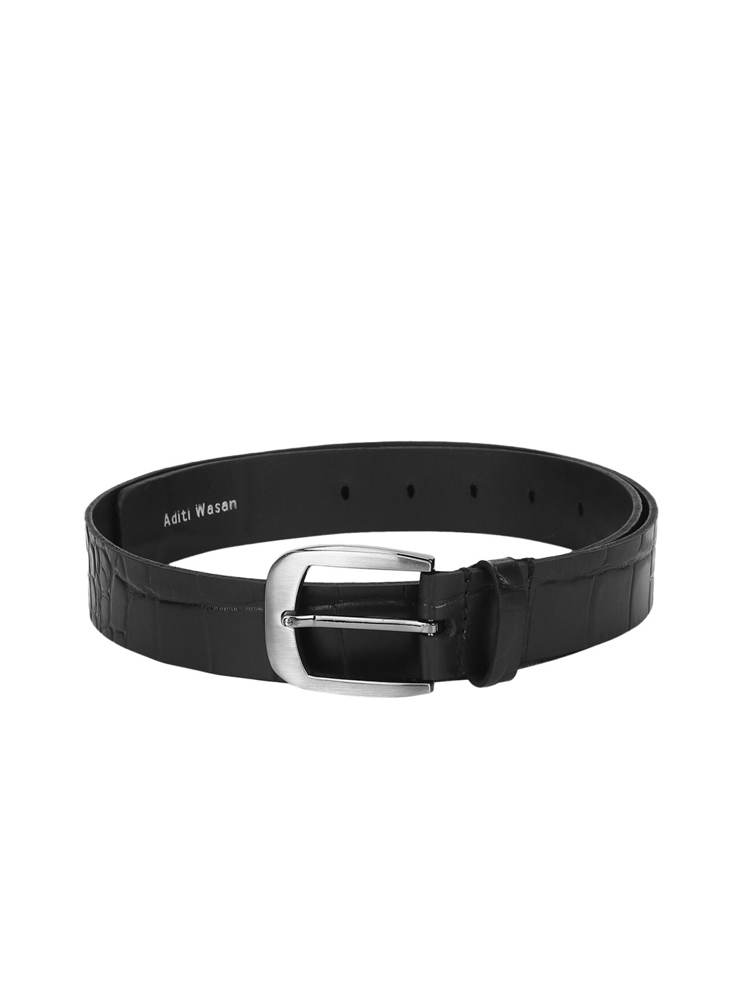 

Aditi Wasan Men Black Croc Skin Textured Genuine Leather Belt