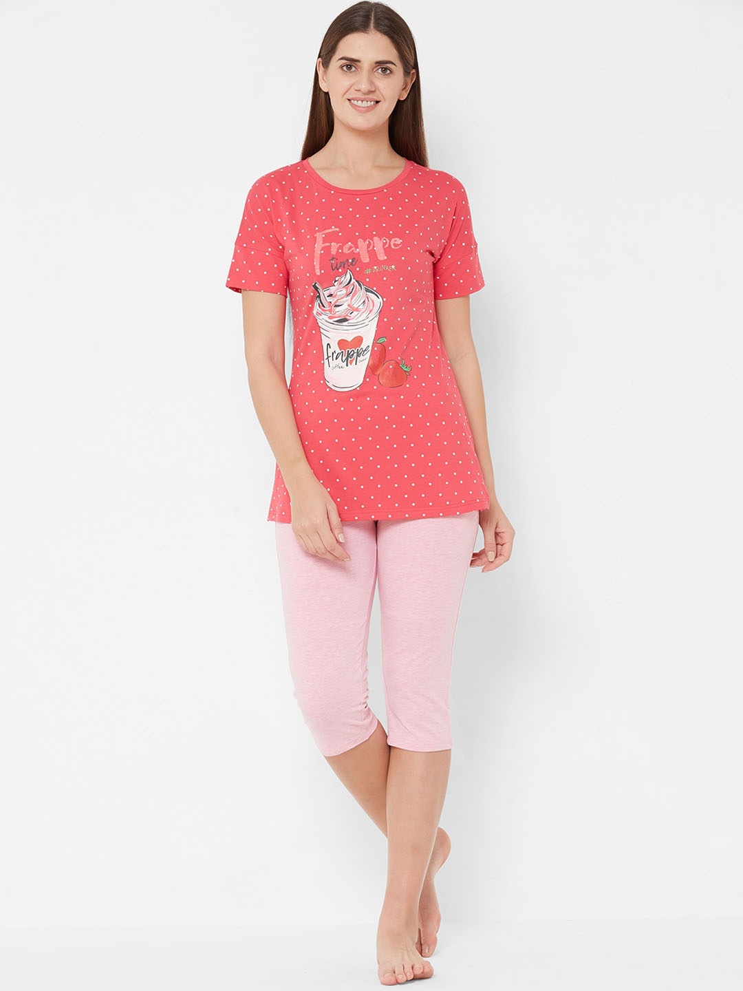 

Sweet Dreams Women Pink & White Printed Night Suit 2108CU