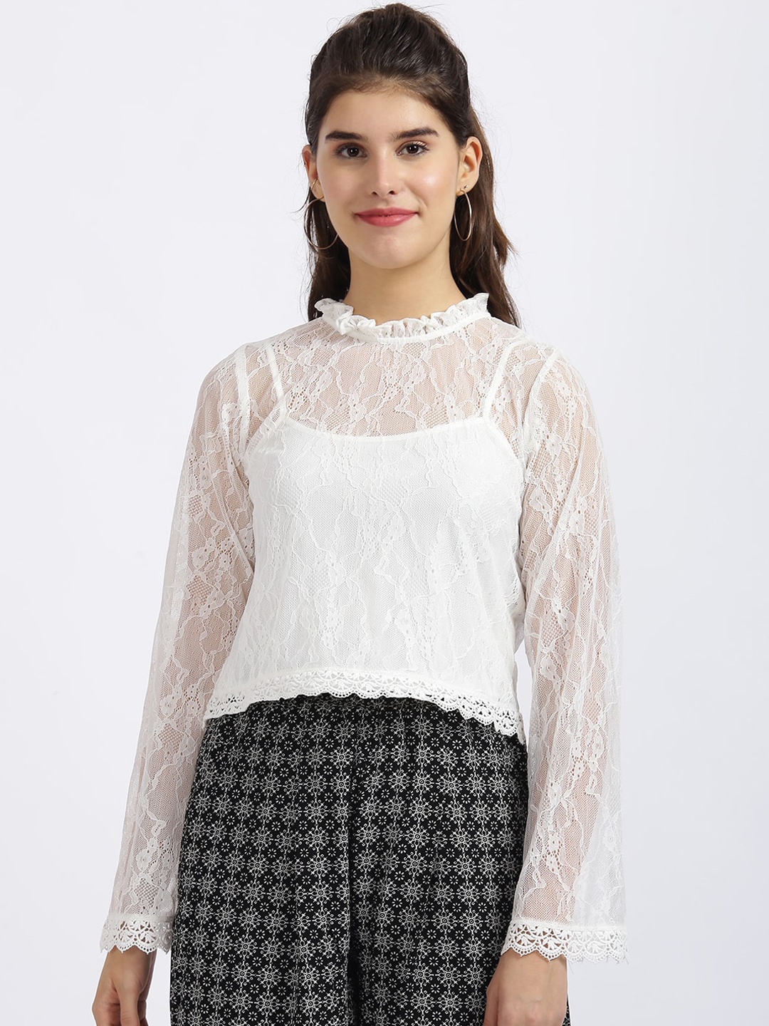 

Zink London White Self Design Regular Top