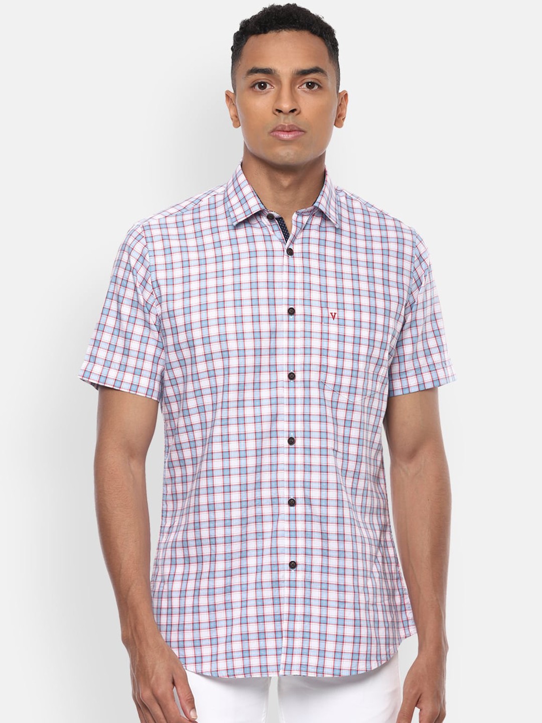 

Van Heusen Sport Men White & Blue Slim Fit Checked Casual Shirt