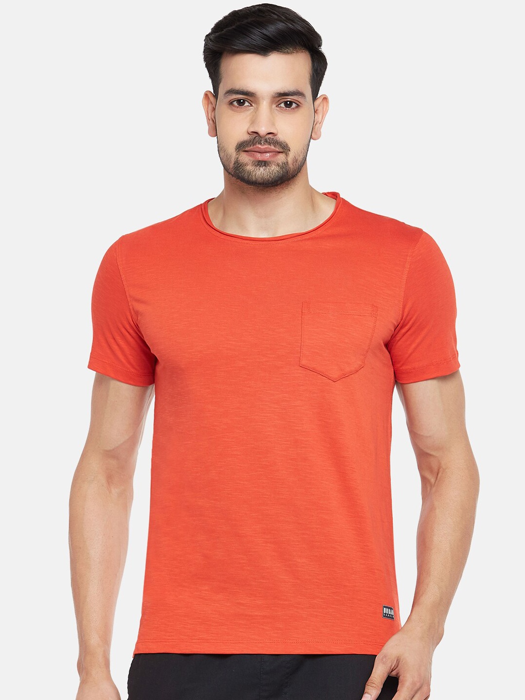 

Urban Ranger by pantaloons Men Coral Solid Round Neck T-shirt