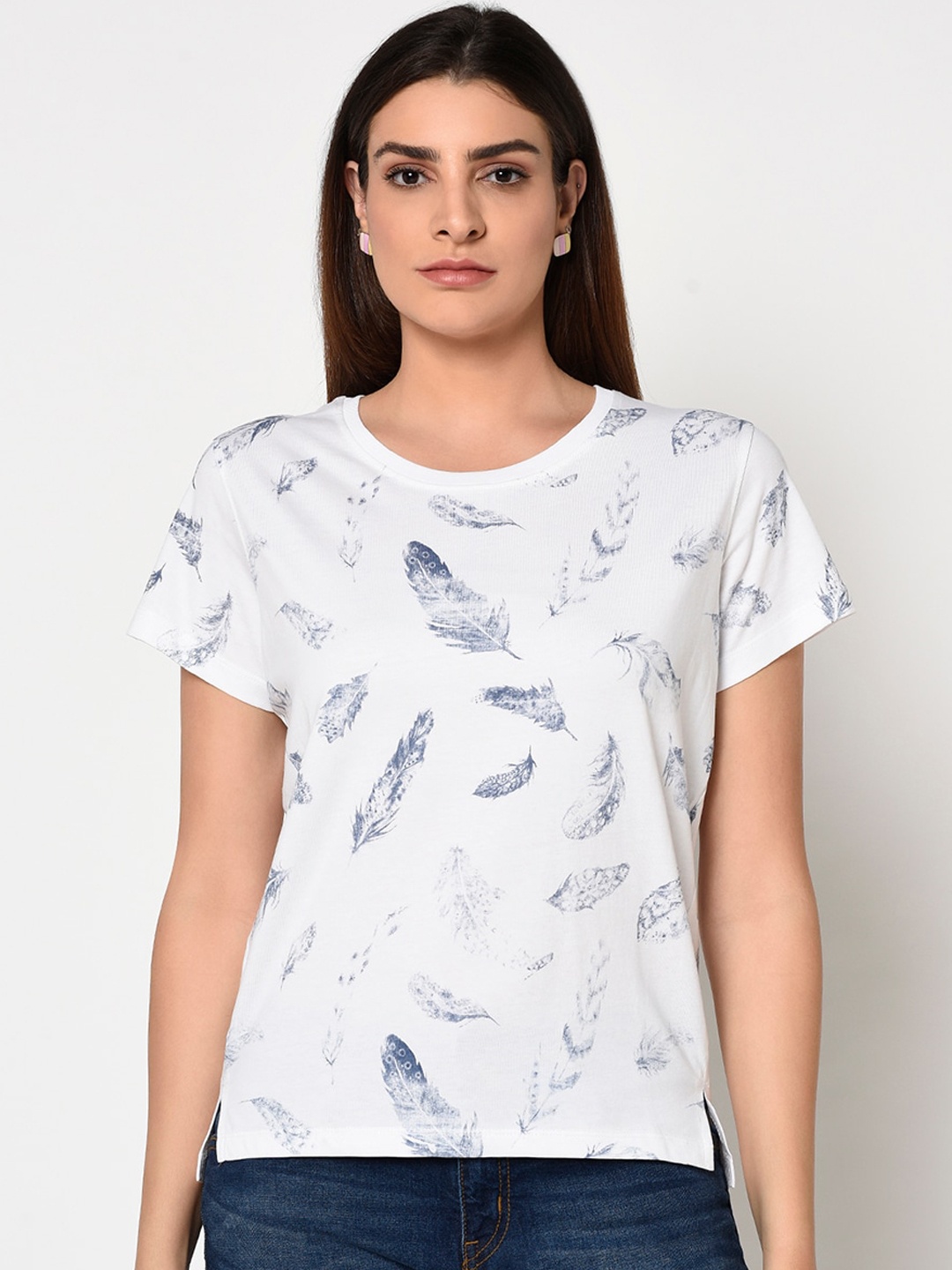 

METTLE Women White Printed Round Neck T-shirt