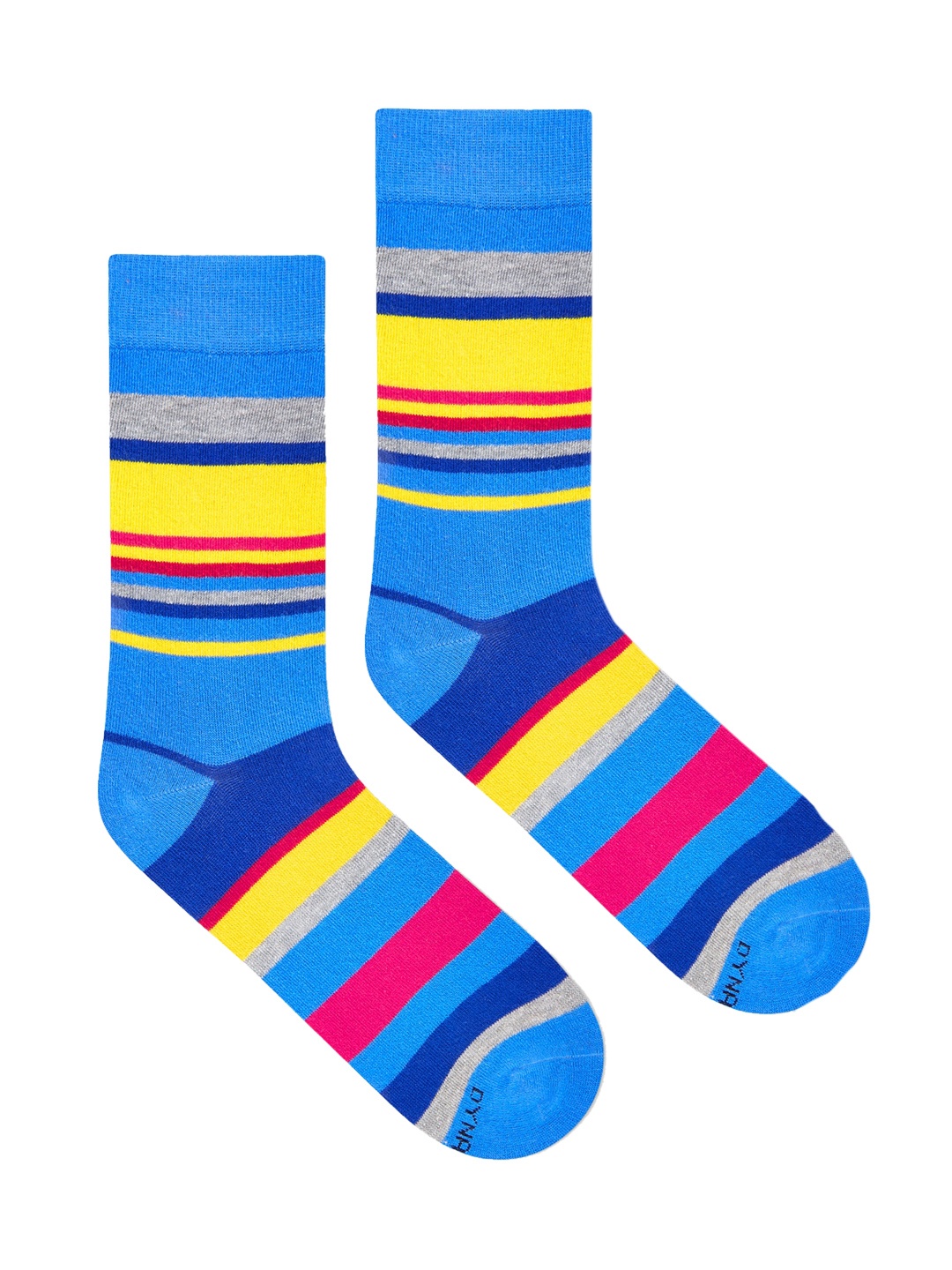 

Dynamocks Unisex Blue & Yellow Striped Calf-Length Socks