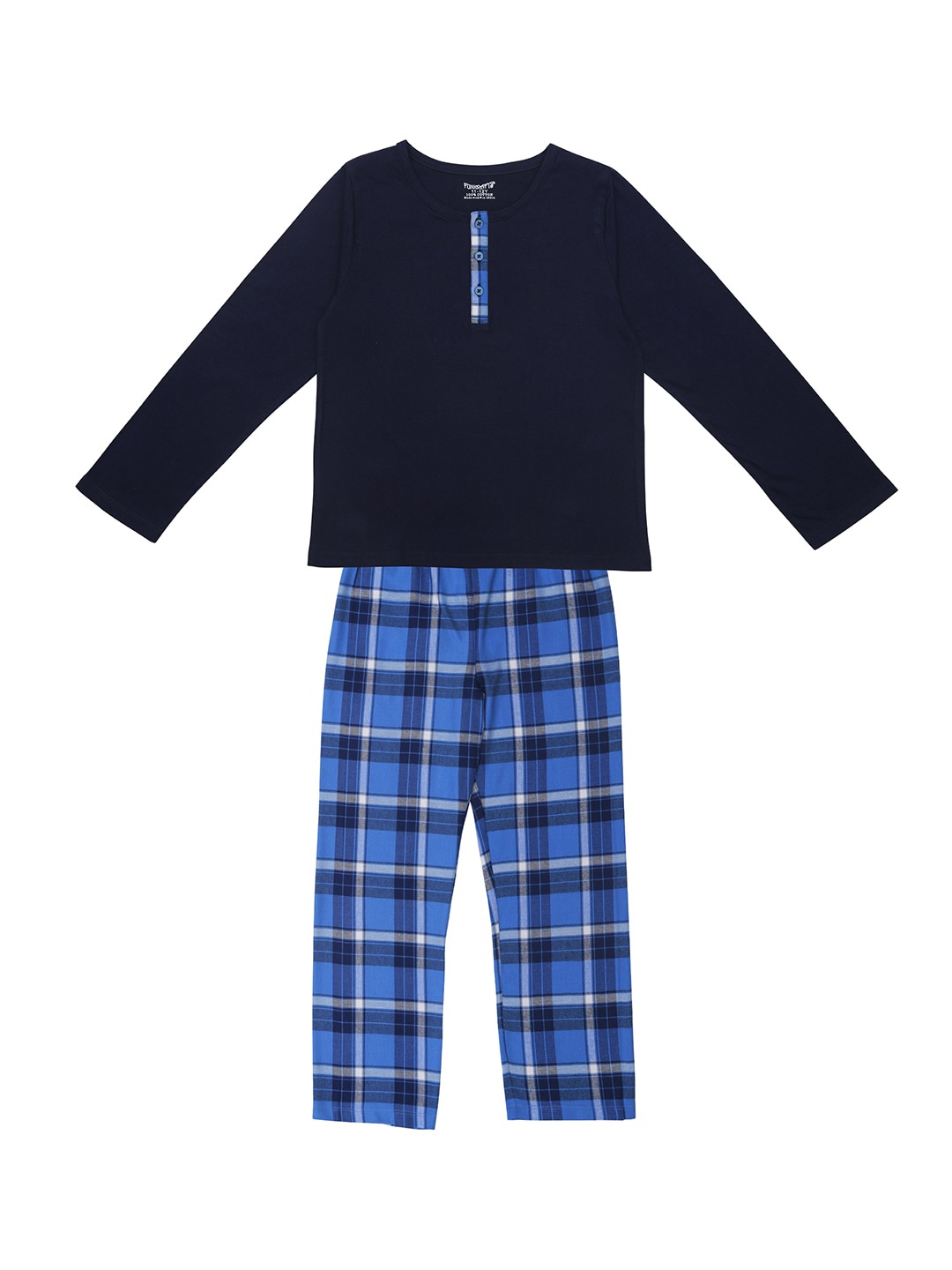 FUNKRAFTS Girls Navy Blue & Grey Solid Night suit