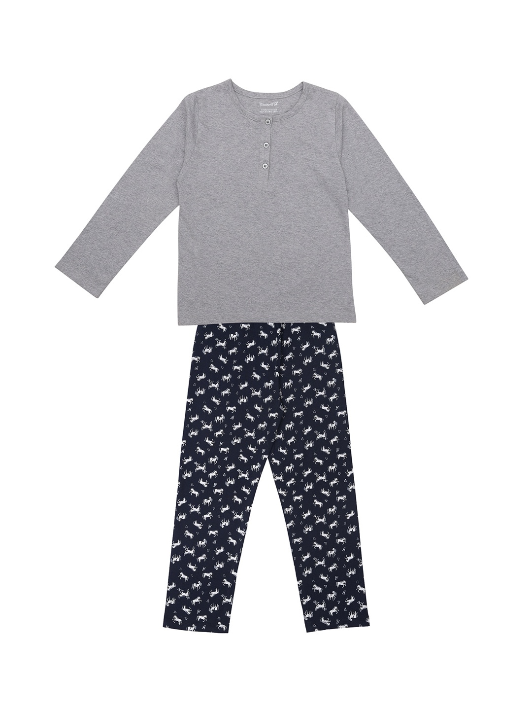 

FUNKRAFTS Girls Grey & Navy Blue Solid Night suit
