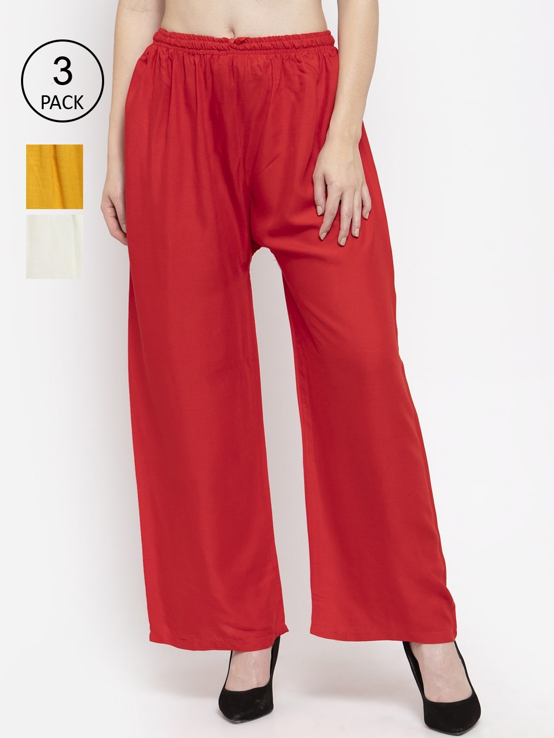 

Clora Creation Women Pack Of 3 Solid Straight Palazzos, Yellow