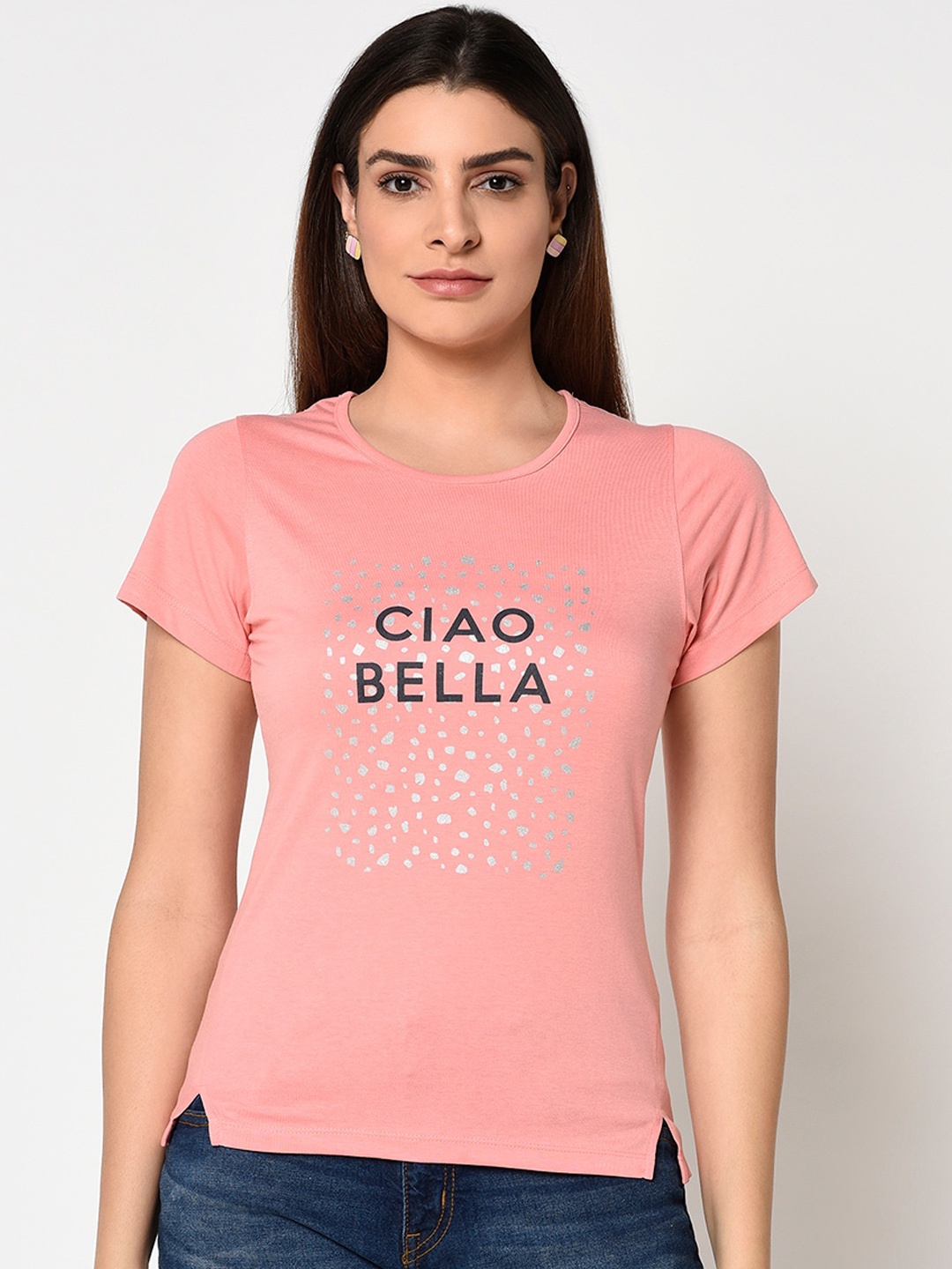 

METTLE Women Pink Printed Round Neck T-shirt