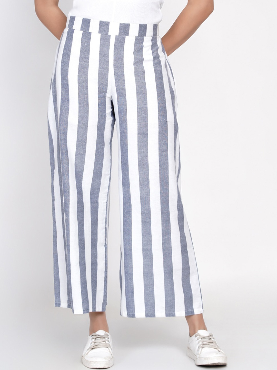 

FABNEST Women Blue Loose Fit Striped Parallel Trousers