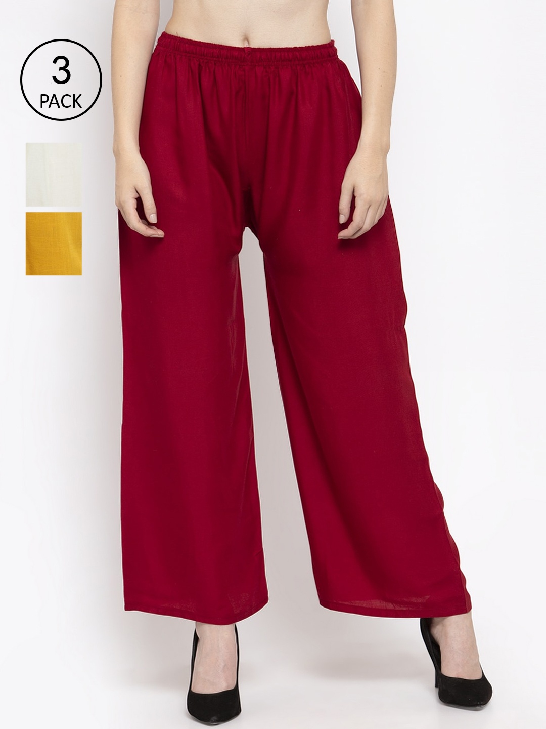 

Clora Creation Women Pack Of 3 Solid Straight Palazzos, Off white