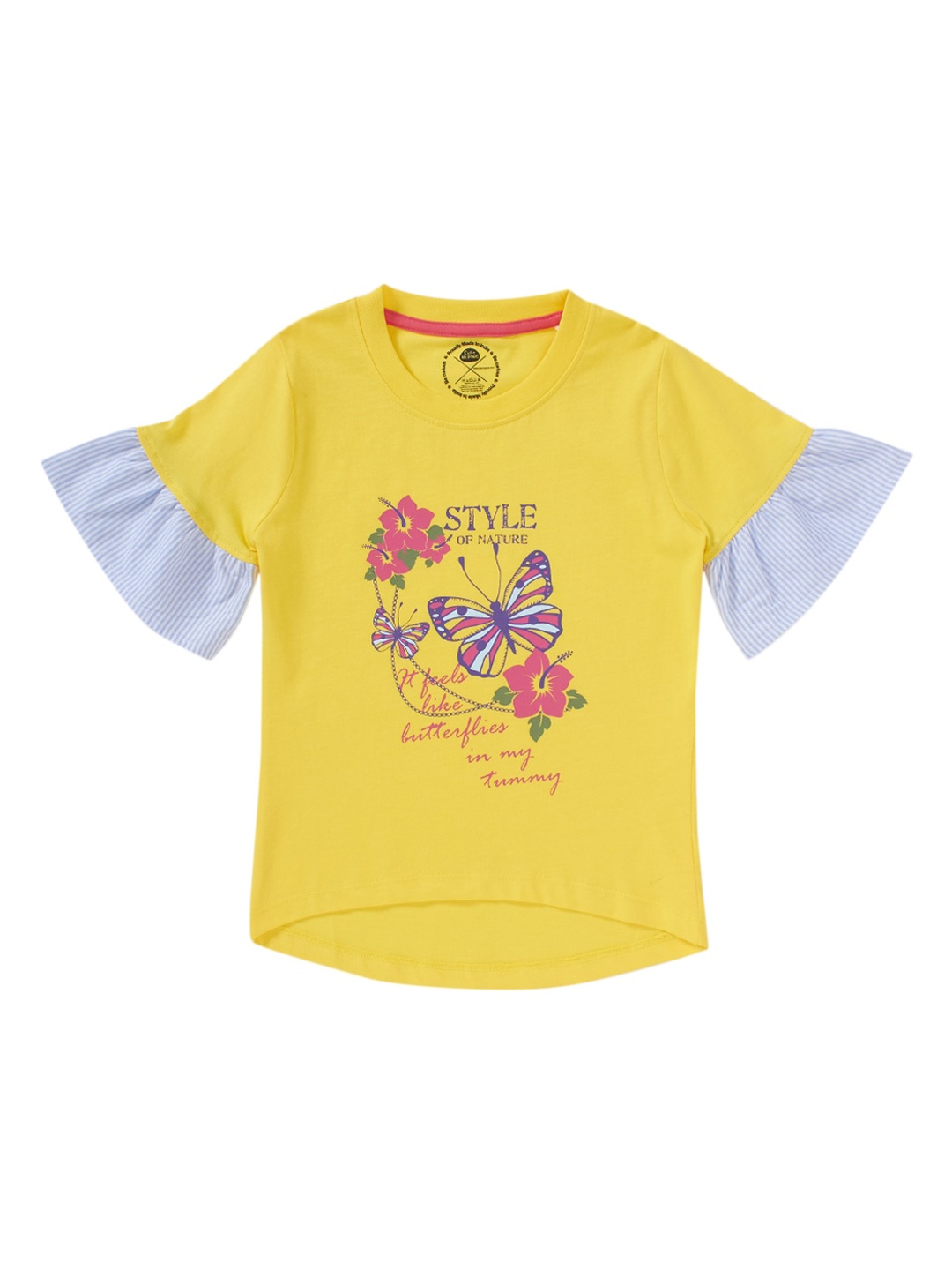 Cub McPaws Girls Yellow Printed Round Neck T-shirt