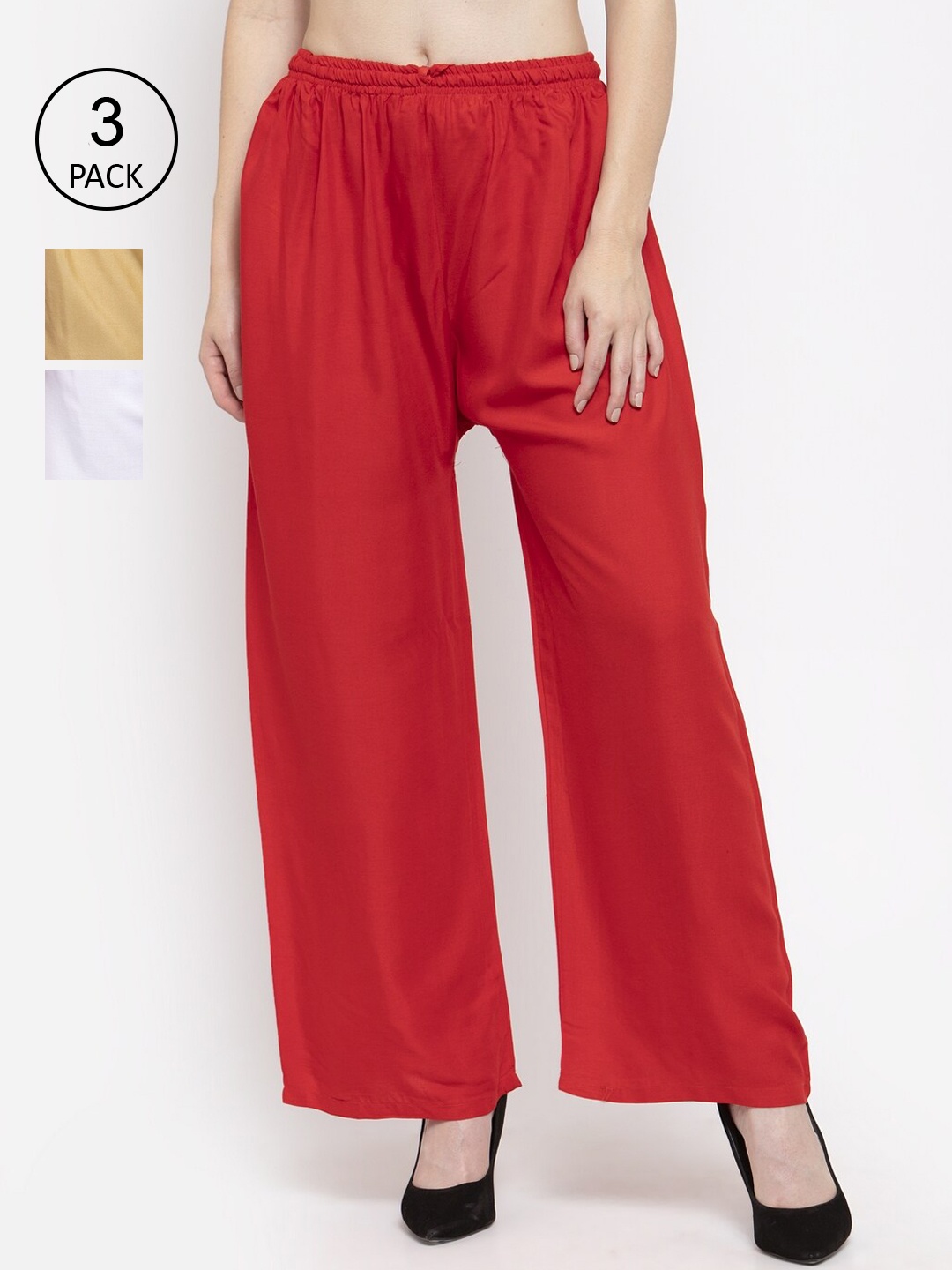 

Clora Creation Women Pack Of 3 Solid Wide Leg Palazzos, White
