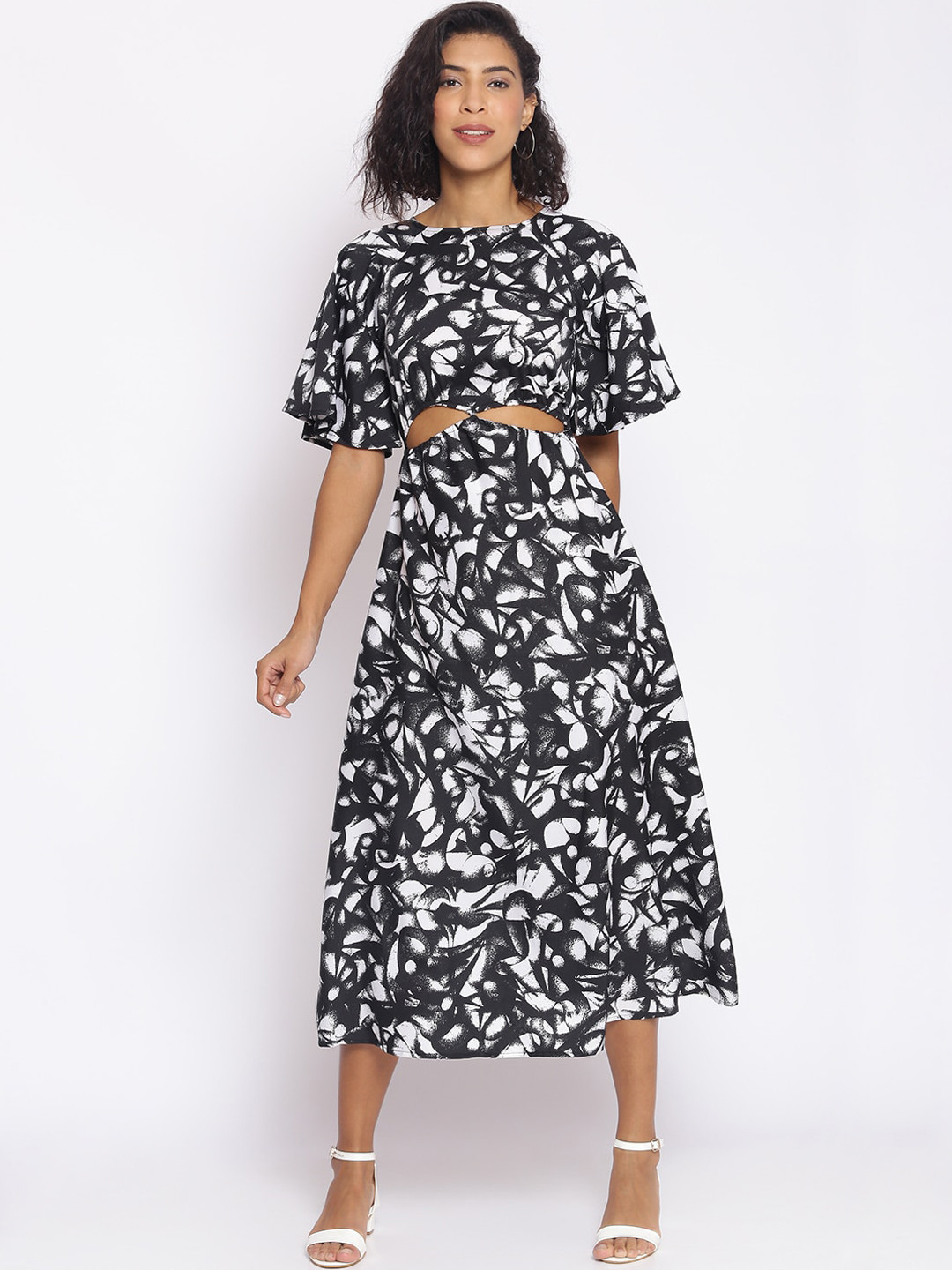 

Cottinfab Women Black & White Midi Dress