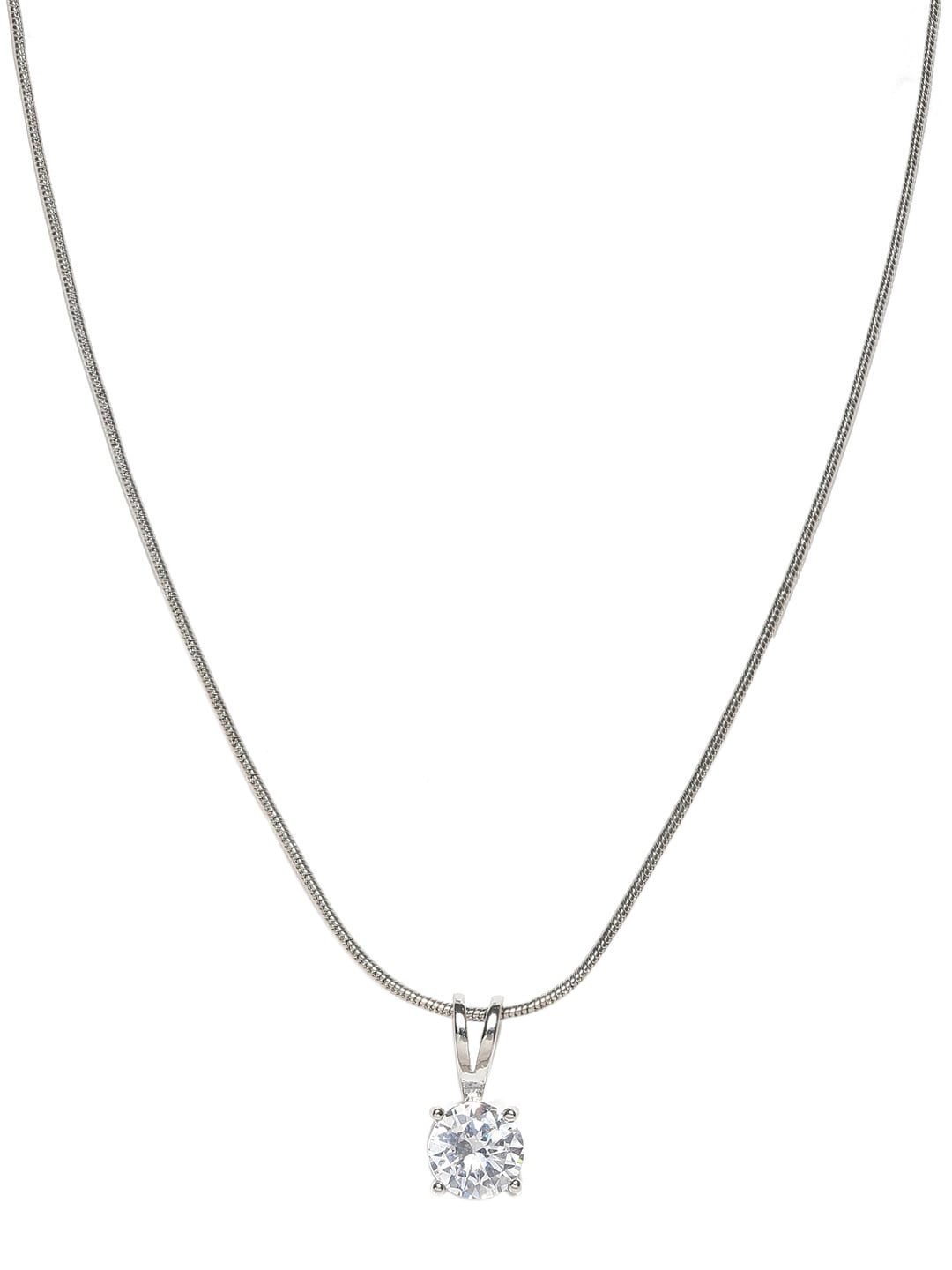 

OOMPH Silver-Toned & White CZ-Studded Handcrafted Pendant With Chain