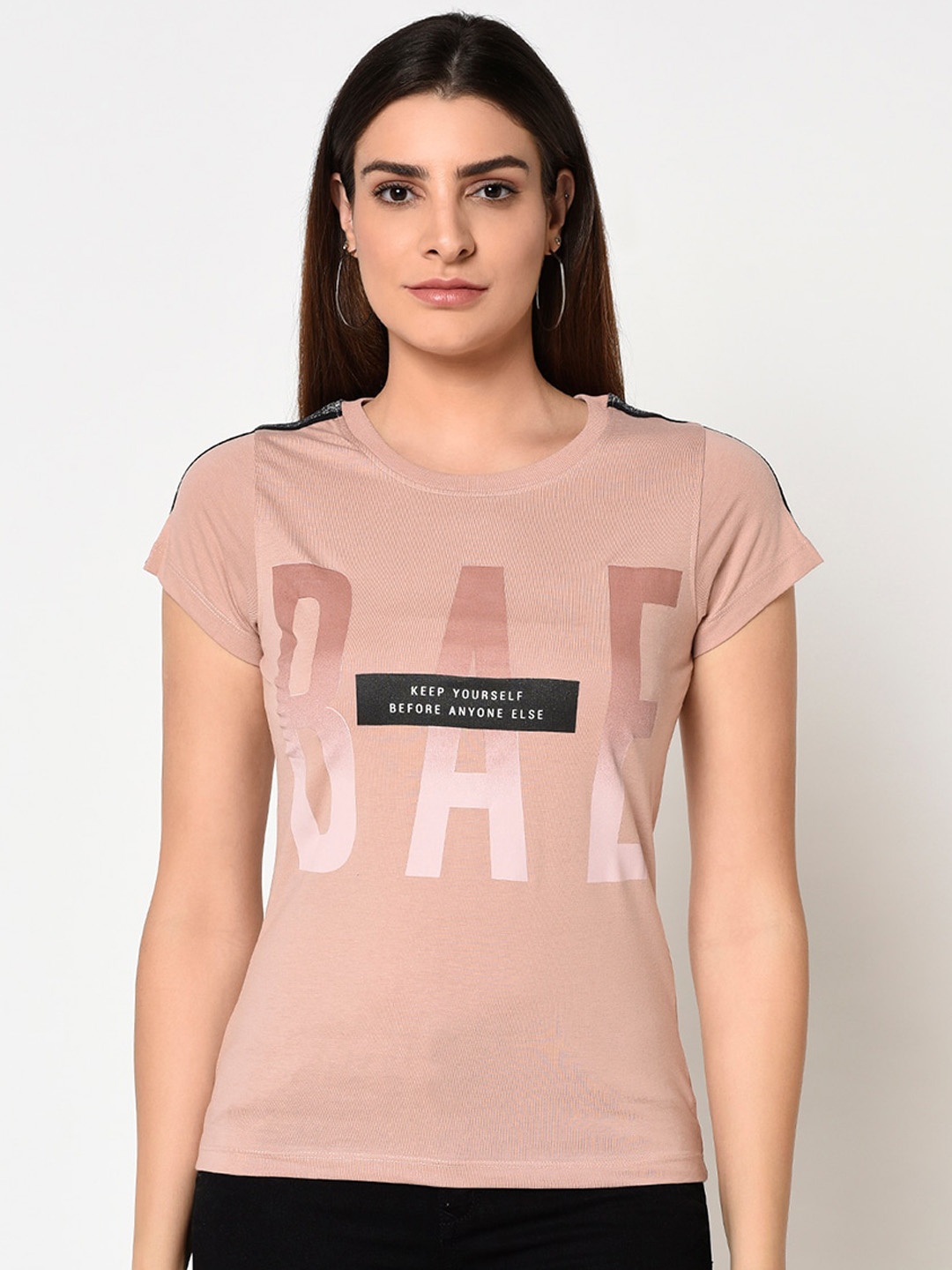 

METTLE Women Pink Printed Round Neck T-shirt
