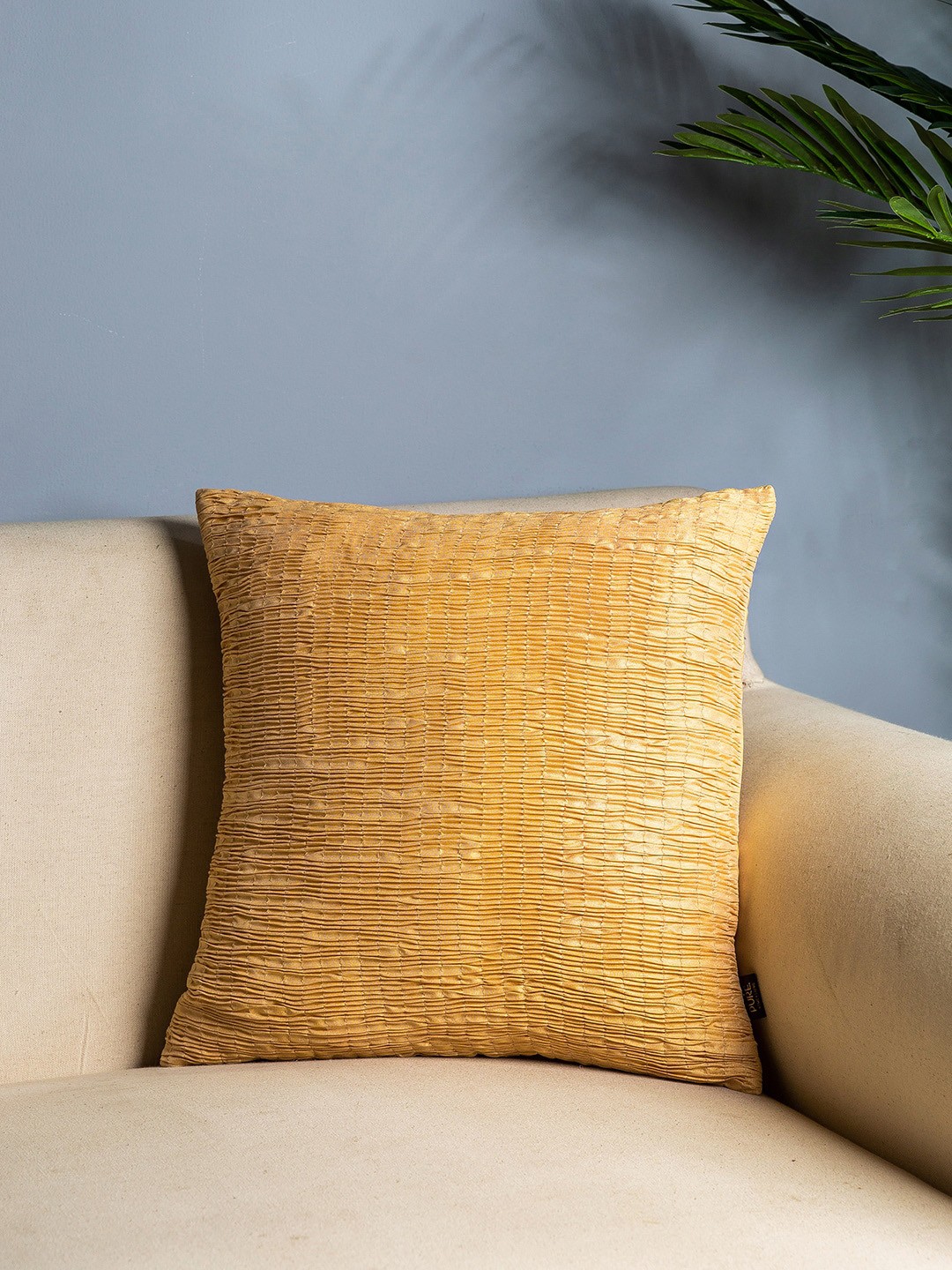 

Pure Home and Living Yellow & Gold-Toned Set of Single Self Design Square Cushion Covers