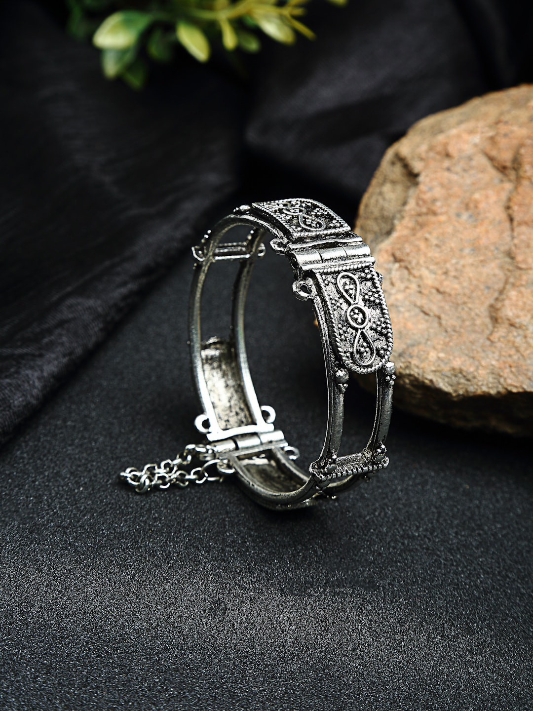 

Moedbuille Filigree Work Temple Design Antique Silver Plated Handcrafted Bracelet