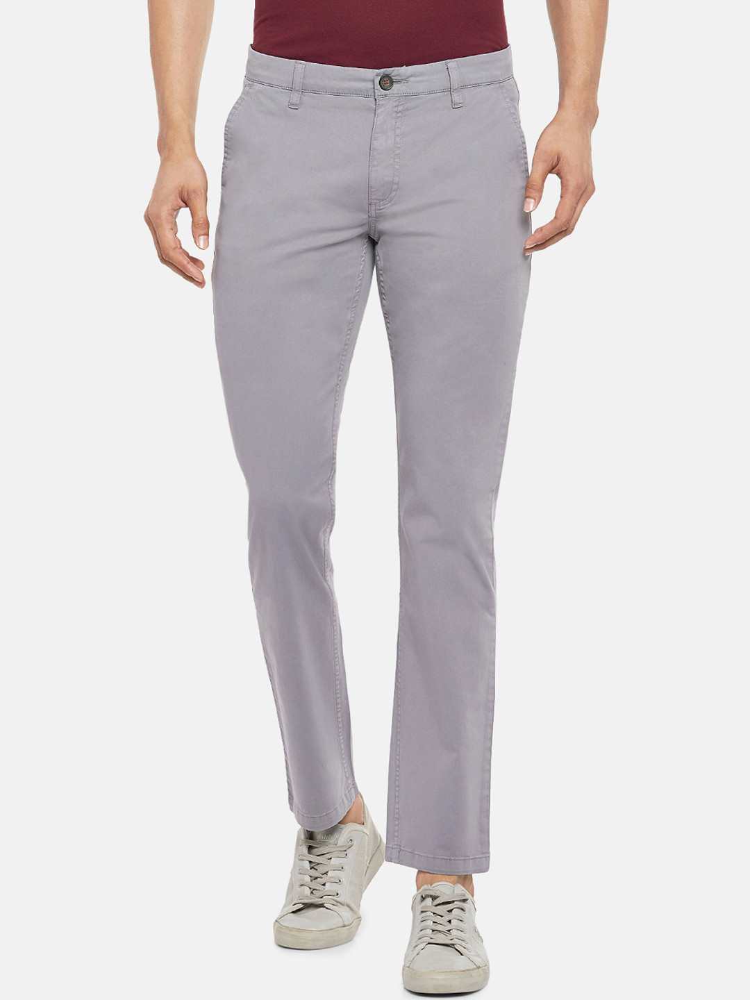 

BYFORD by Pantaloons Men Grey Slim Fit Solid Regular Trousers