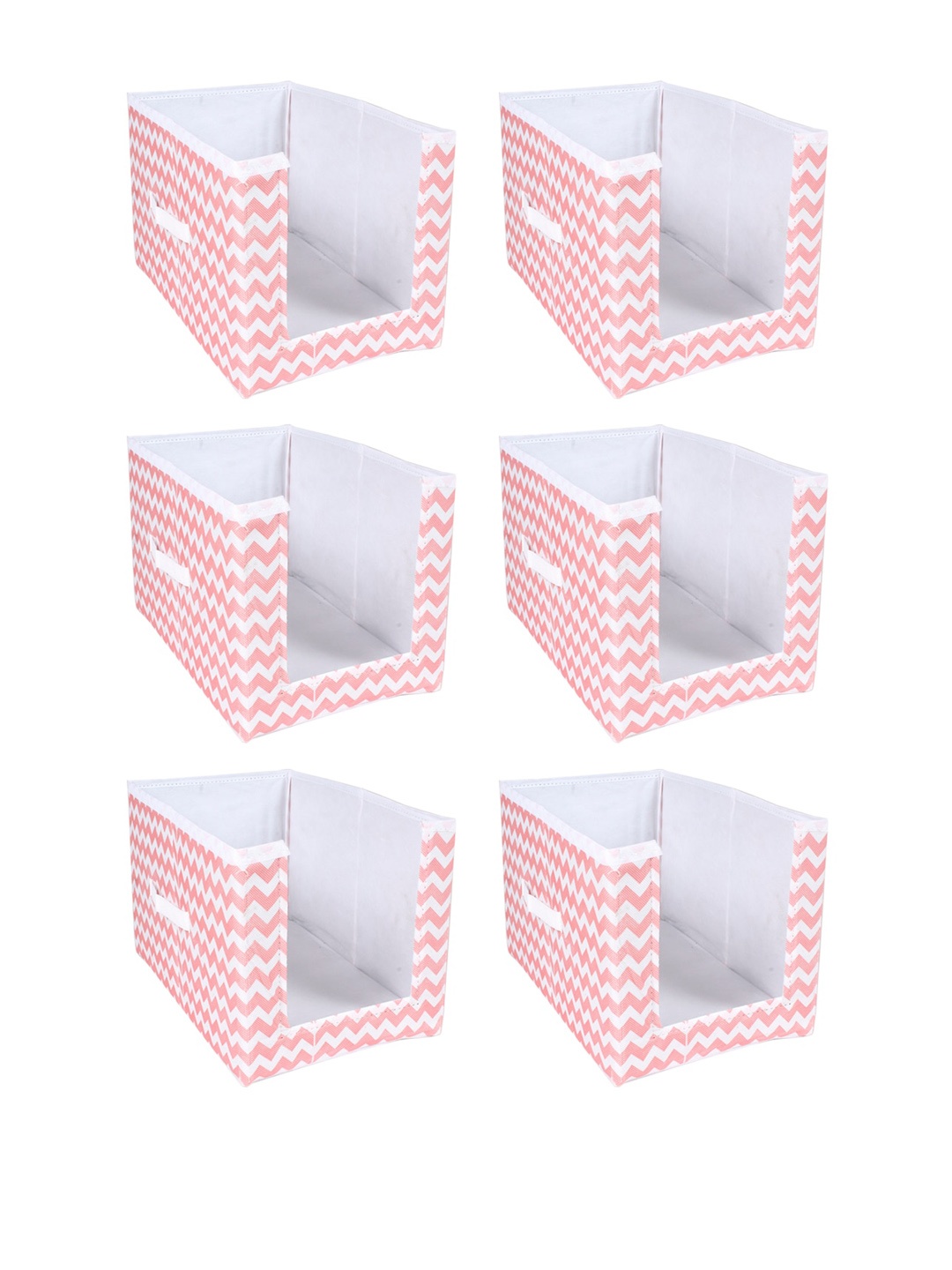 

prettykrafts Set Of 6 Peach-Coloured & White Printed Shirt Stacker Closet Organizers