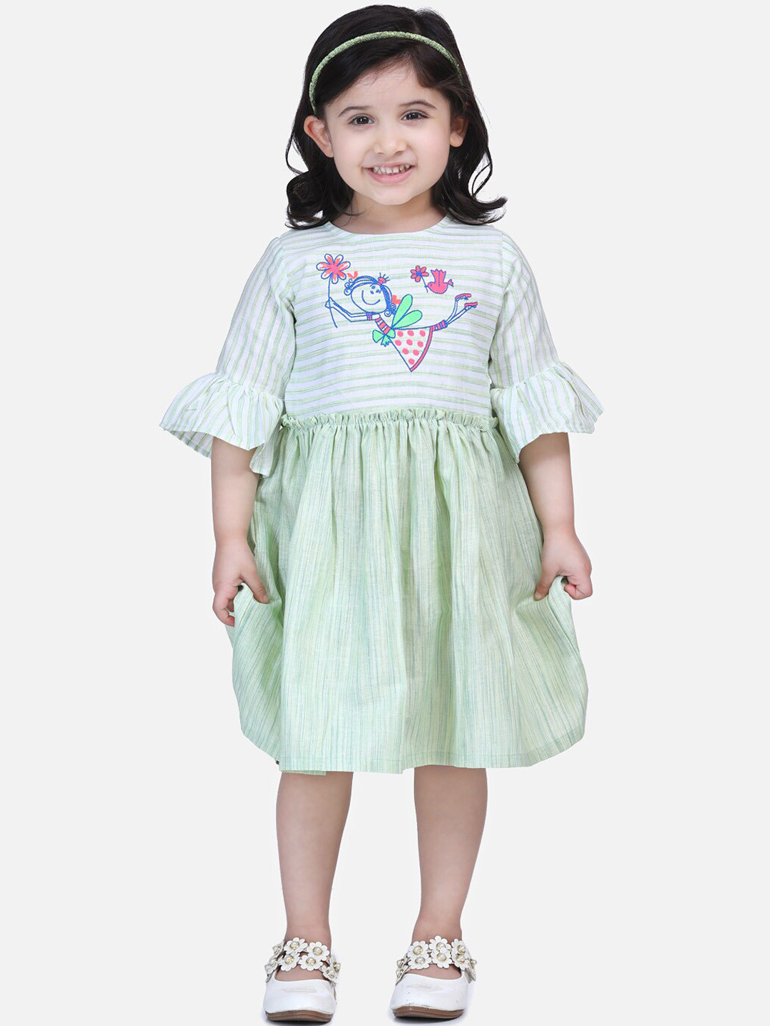 

LilPicks Girls Green Striped Fit and Flare Dress