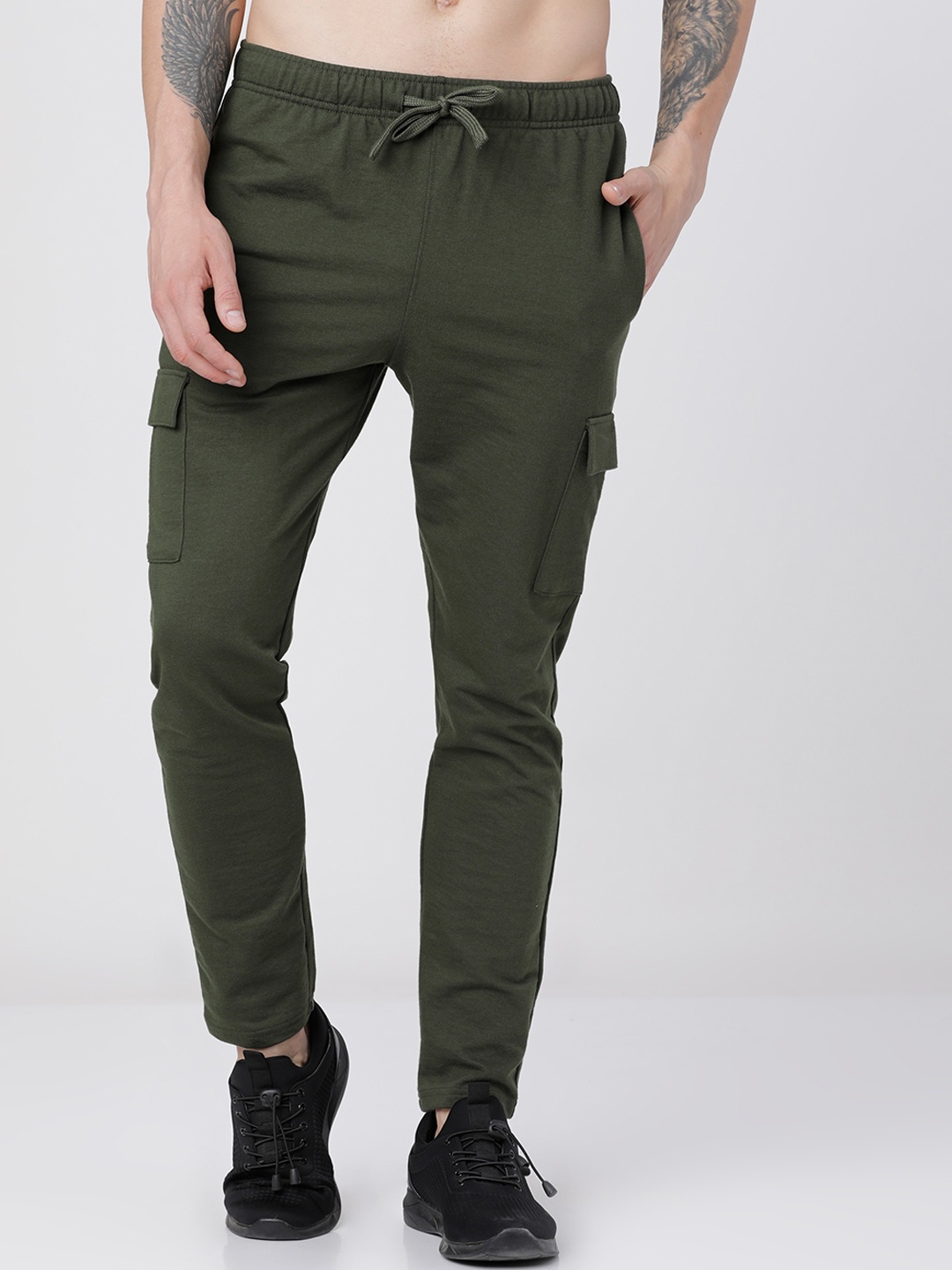 

HIGHLANDER Men Olive Green Solid Slim-Fit Track Pants