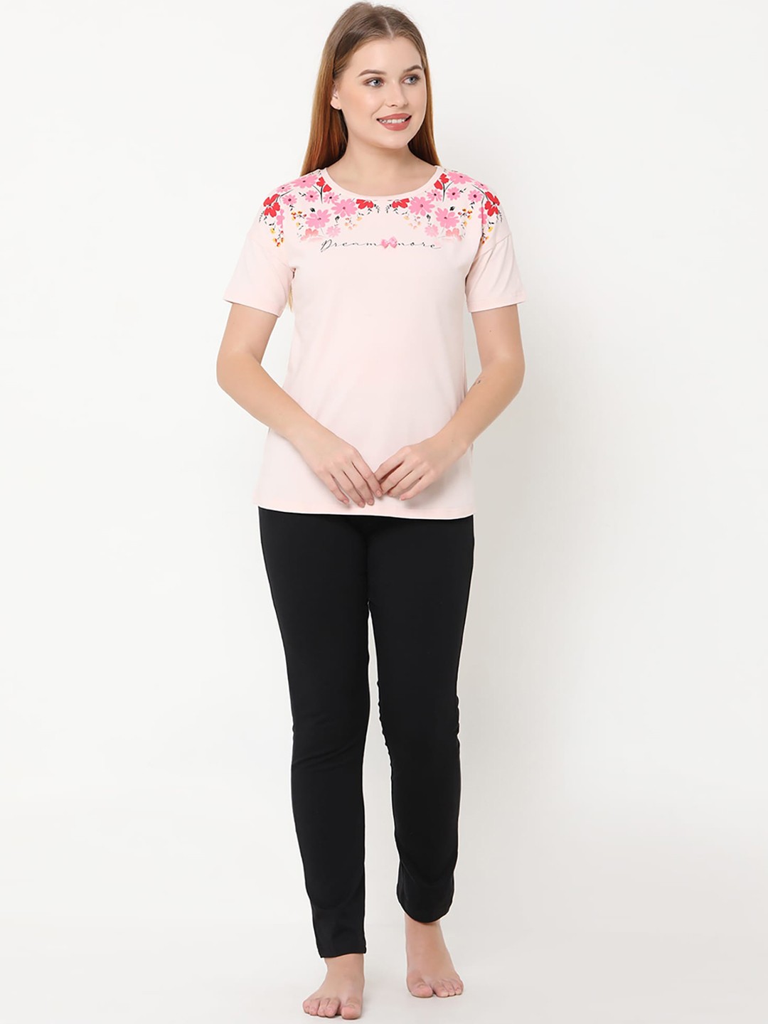 

Sweet Dreams Women Pink & Black Printed Night suit