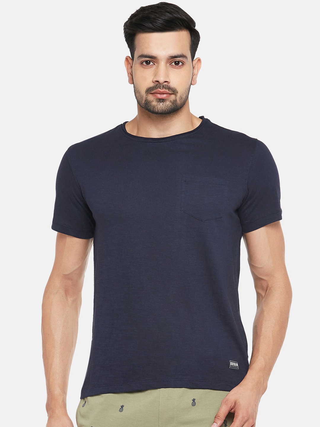 

Urban Ranger by pantaloons Men Navy Blue Solid Round Neck T-shirt
