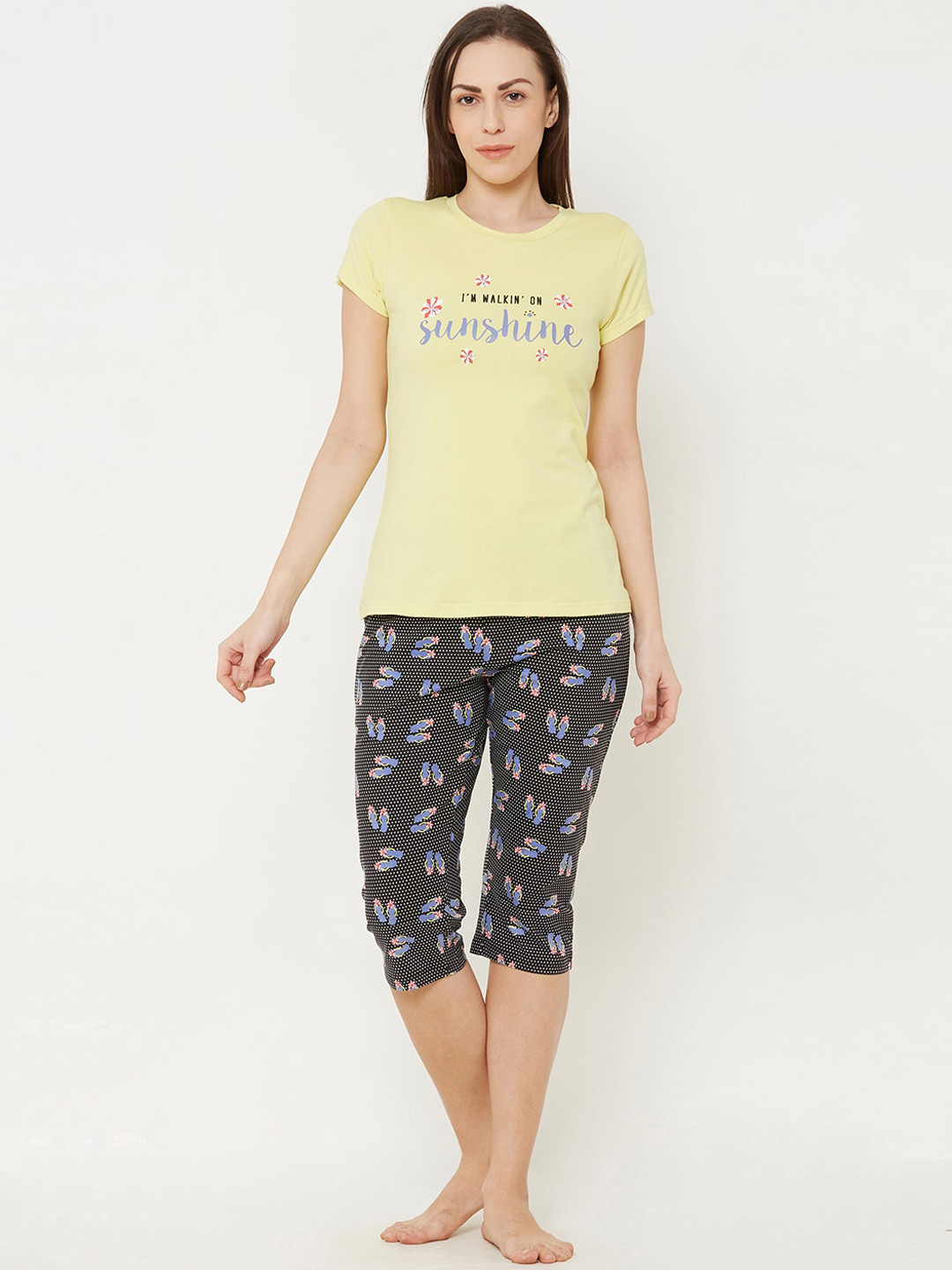 

Sweet Dreams Women Yellow & Blue Printed Night Suit 2117AU