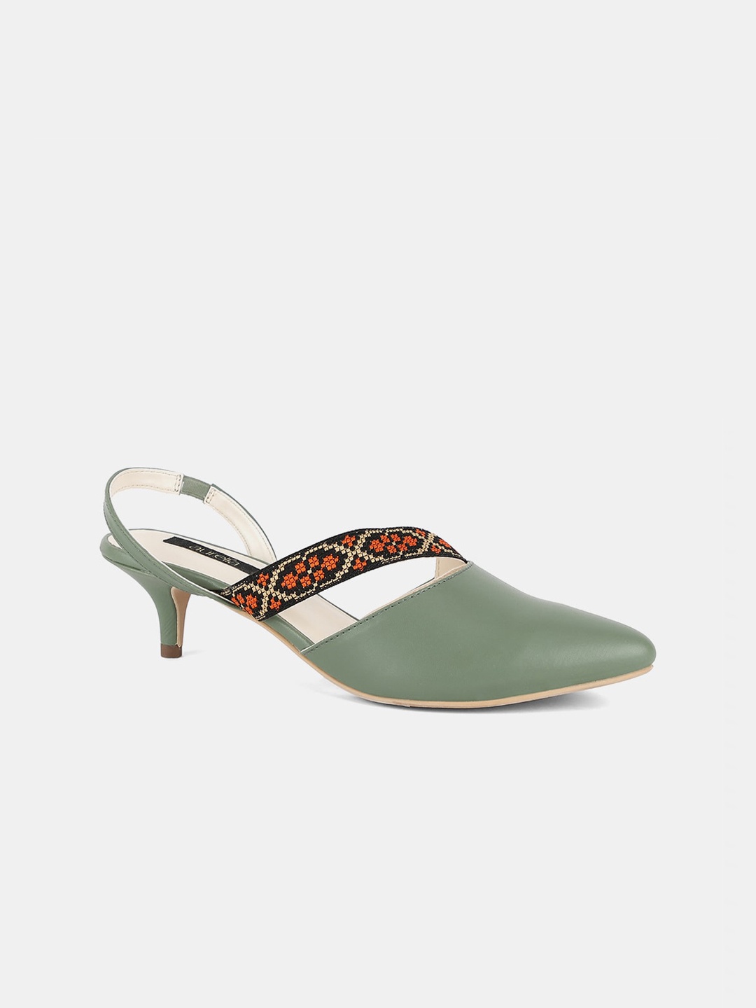 

AURELIA Women Green Solid Embellished Pumps