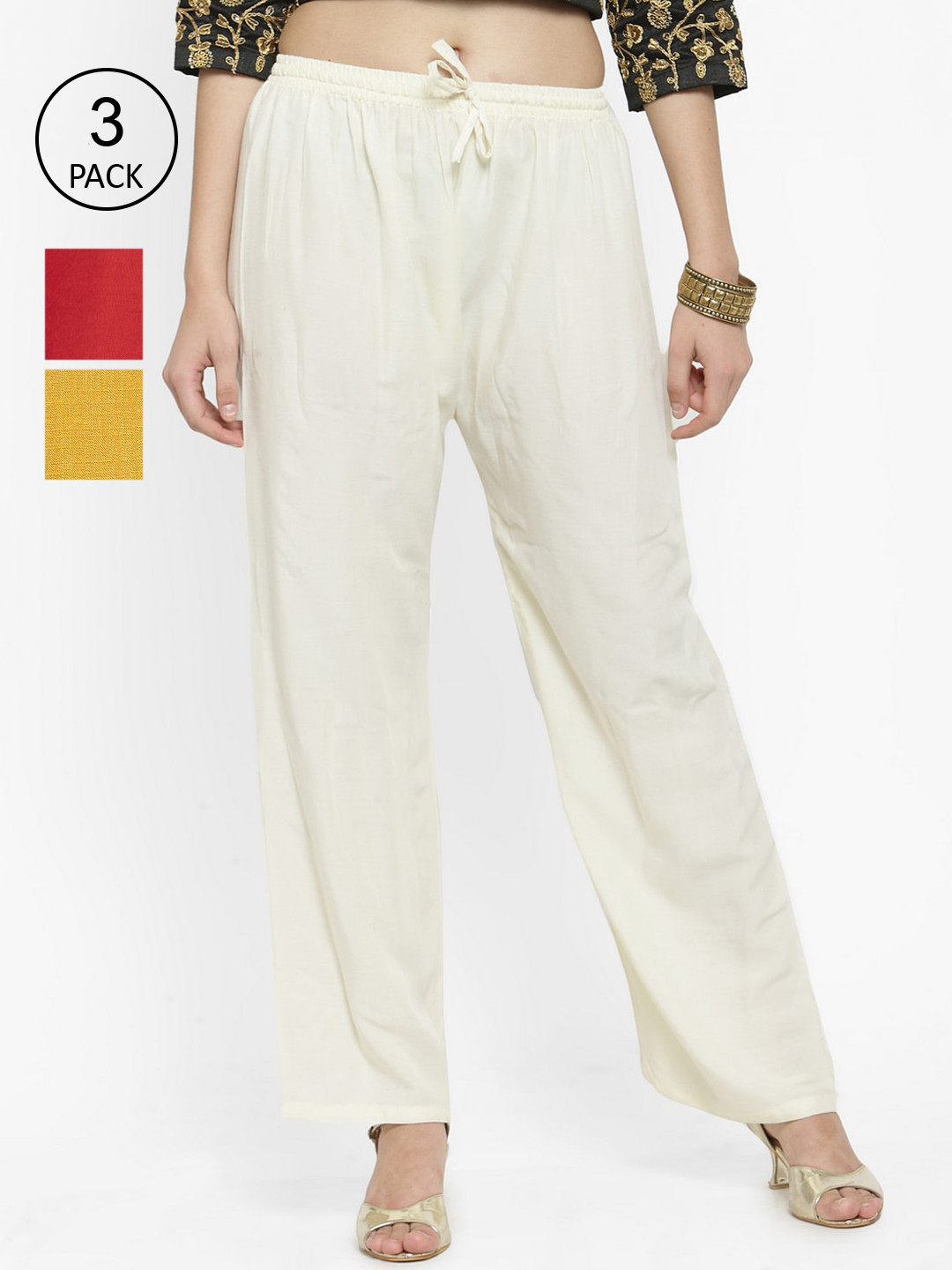 

Clora Creation Women Pack of 3 White & Yellow Solid Straight Palazzos