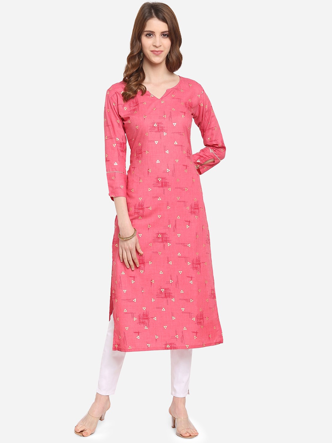 

Youthnic Women Pink Foli Printed Jacquard Kurta