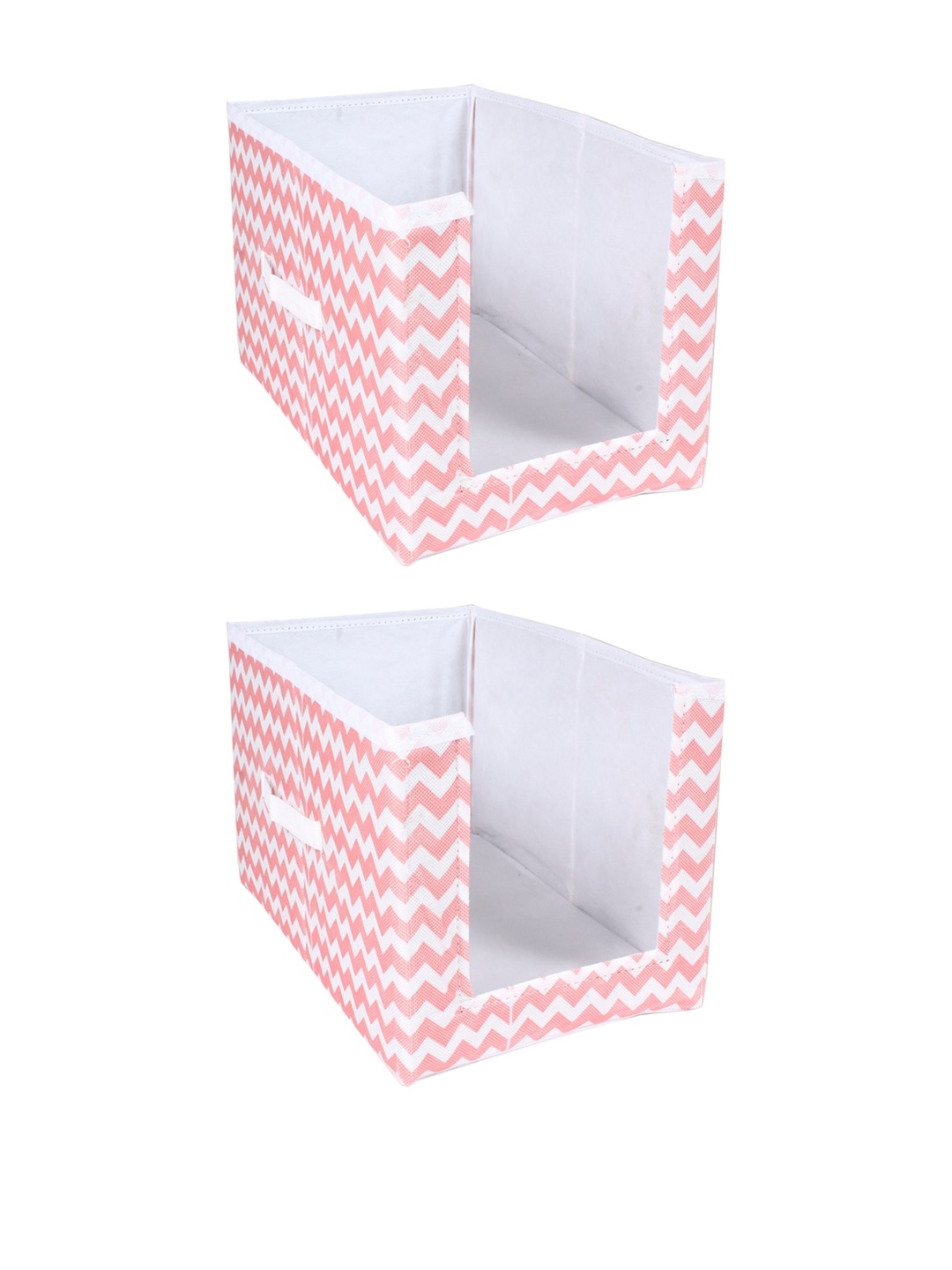 

prettykrafts Set Of 2 Peach-Coloured & White Printed Shirt Stacker Closet Organizers